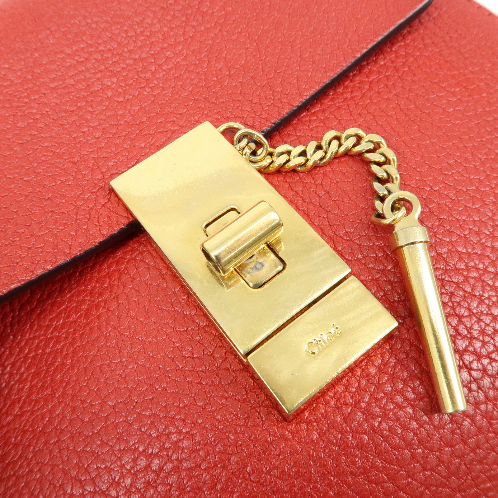Chloe Drew Leather Chain Shoulder Bag Crossbody Bag Red