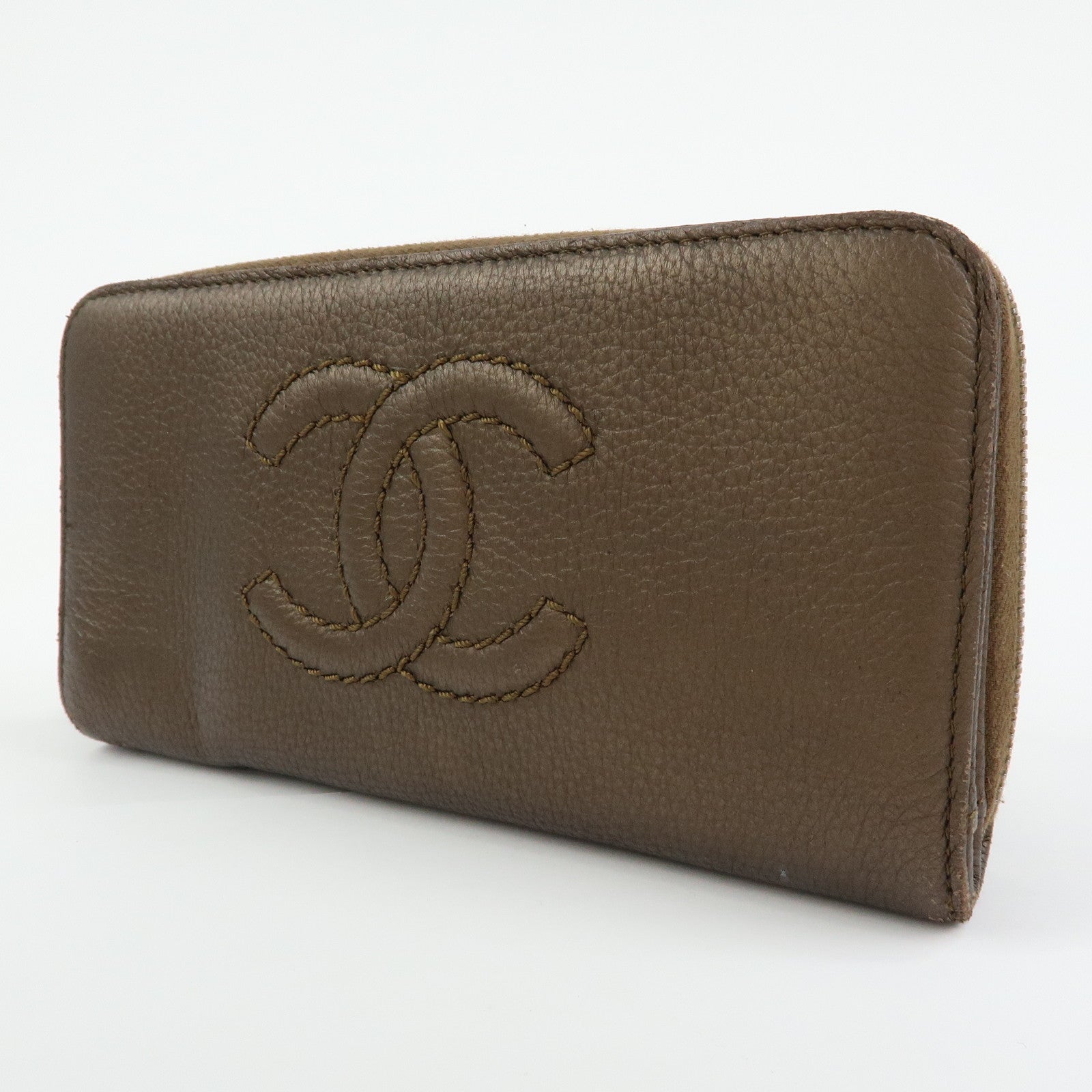 CHANEL COCO Mark Luxury Line Calf Leather Long Wallet Brown