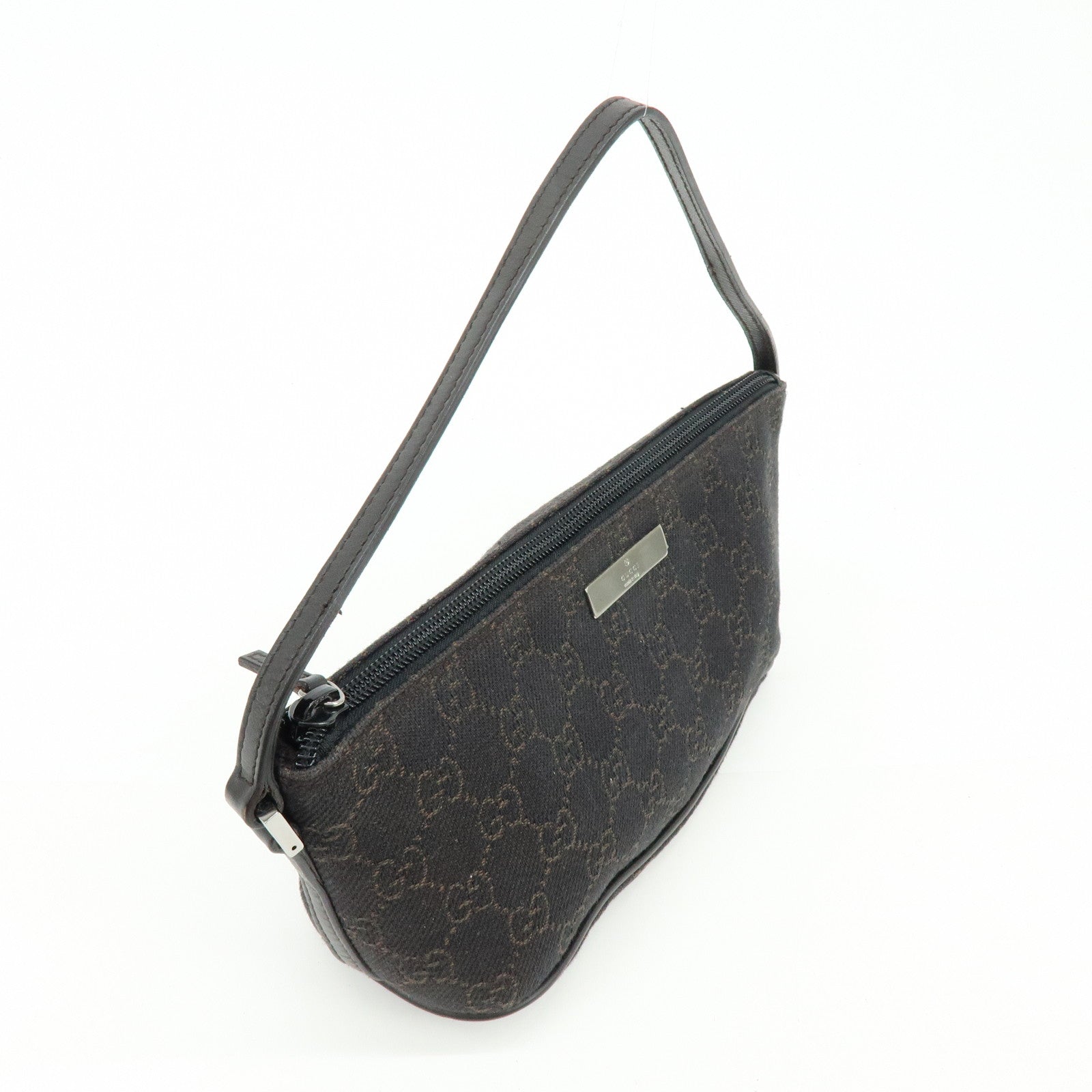 GUCCI Boat Bag GG Canvas Accessory Pouch Hand Bag Brown 07198