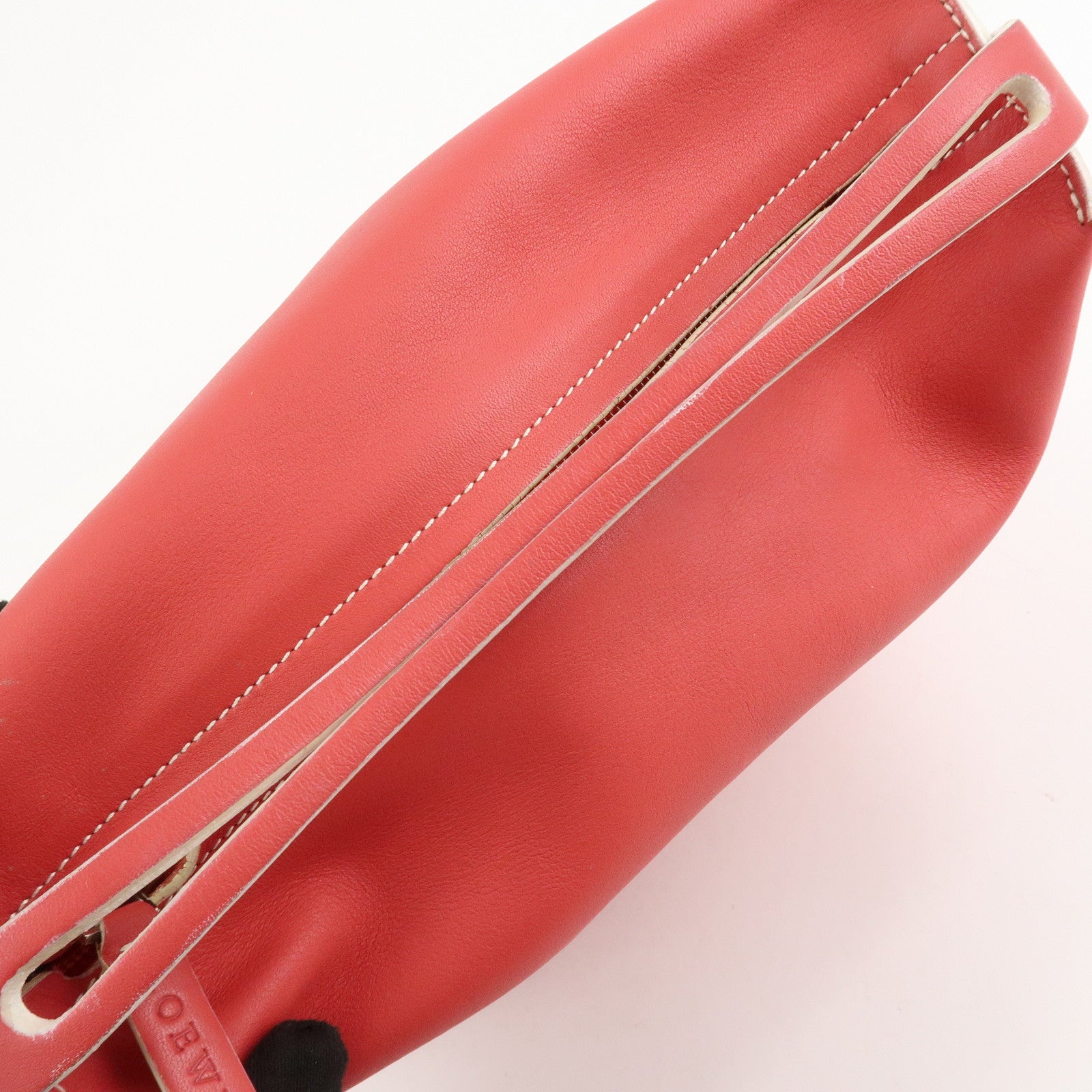 LOEWE Leather Hand Bag Red White Silver Hardware