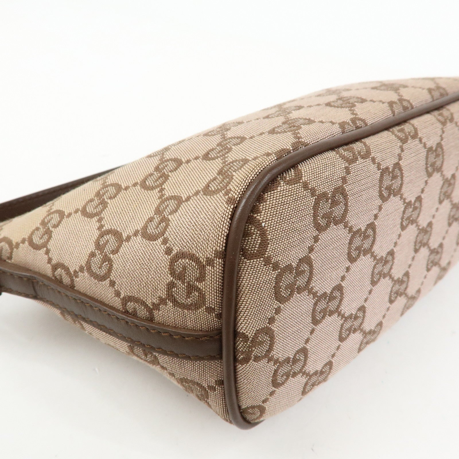 GUCCI Boat Bag GG Canvas Leather Hand Bag Brown 07198