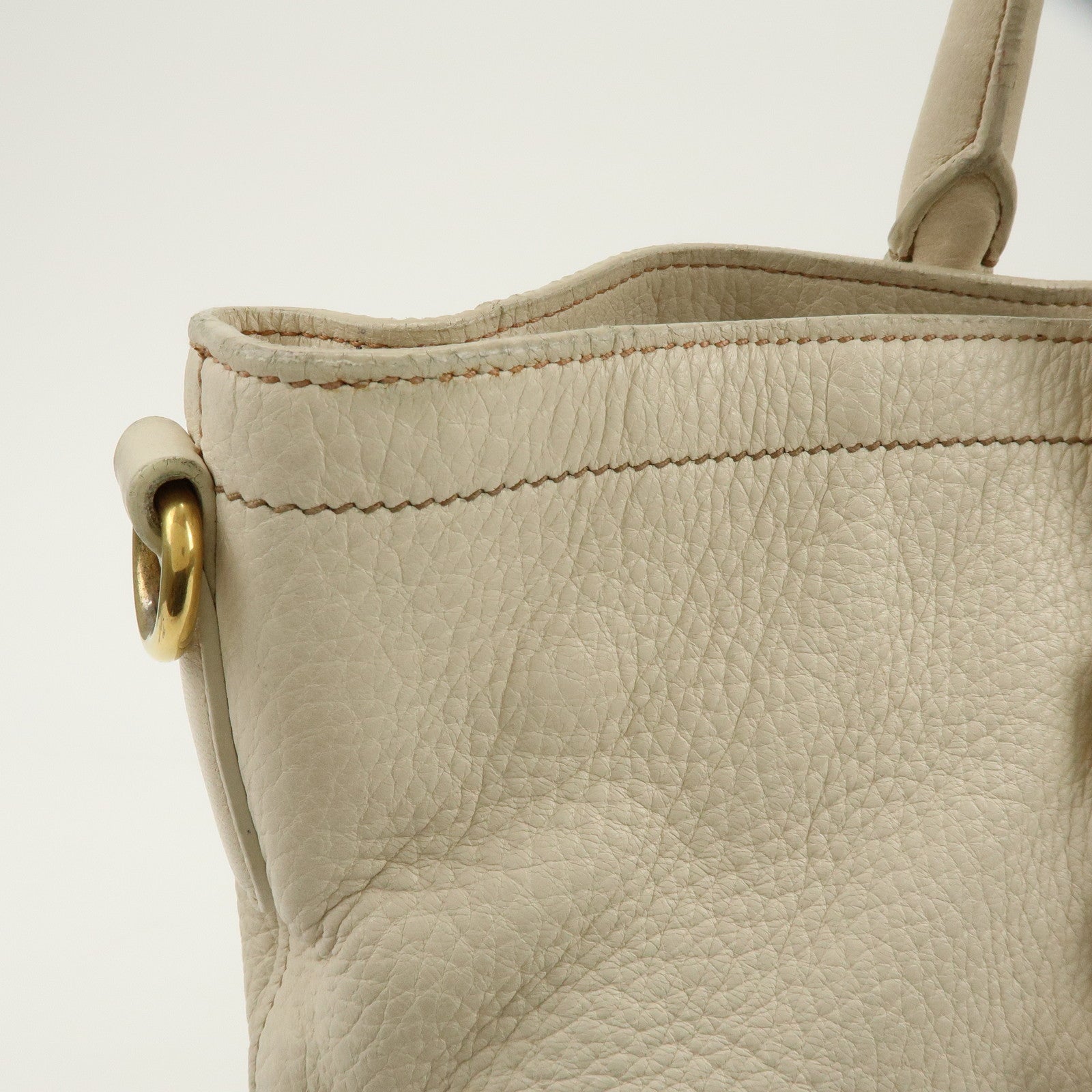 PRADA Logo Leather 2Way Bag Hand Bag Shoulder Bag Ivory