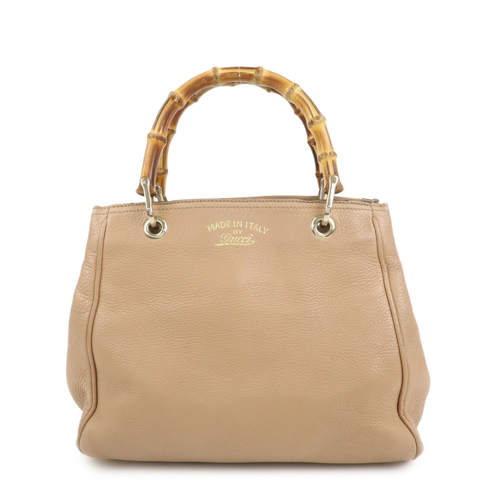 GUCCI Bamboo Leather 2 Way Bag Hand Shoulder Bag Pink Beige 336032