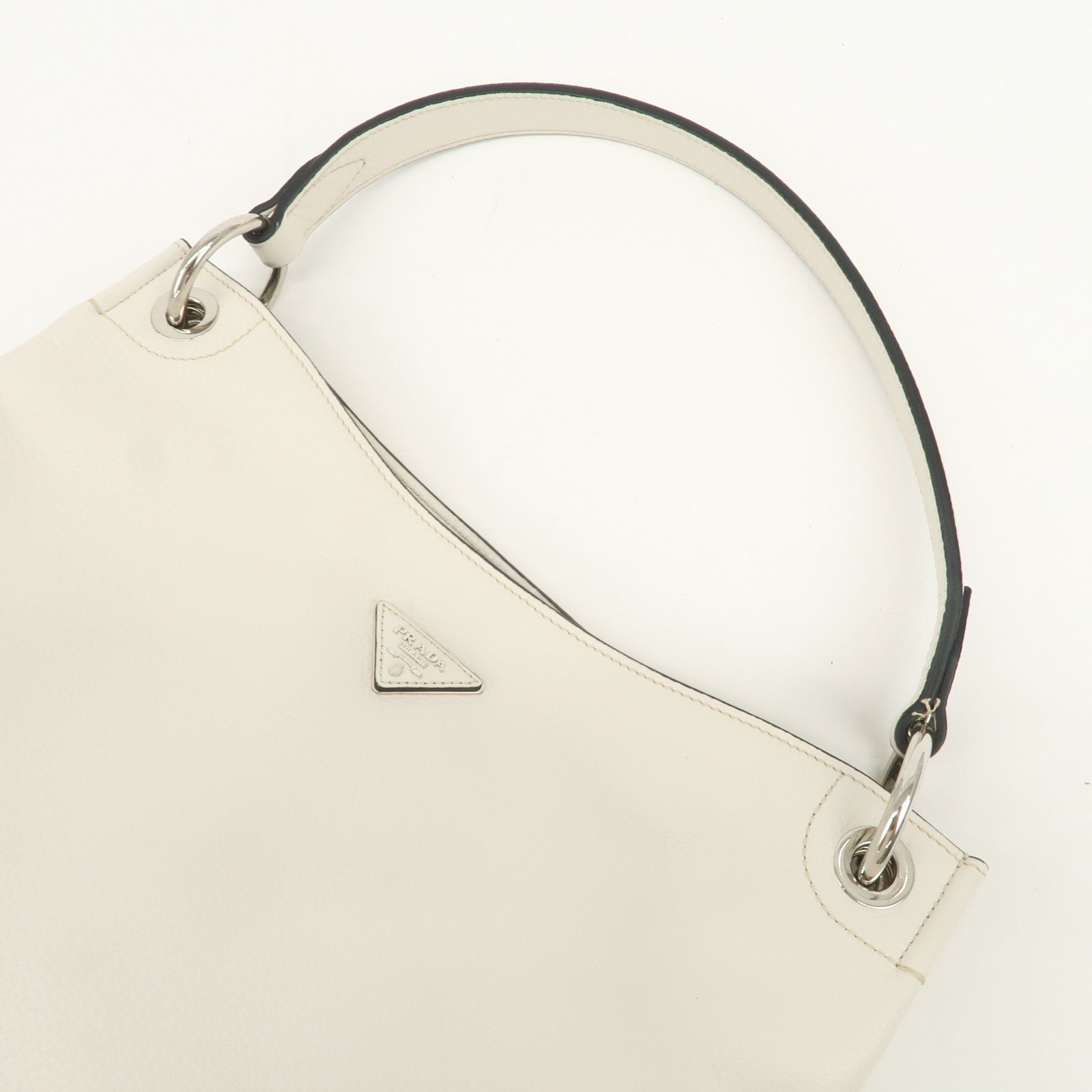 PRADA Triangle Logo Leather Shoulder Bag White BR5124