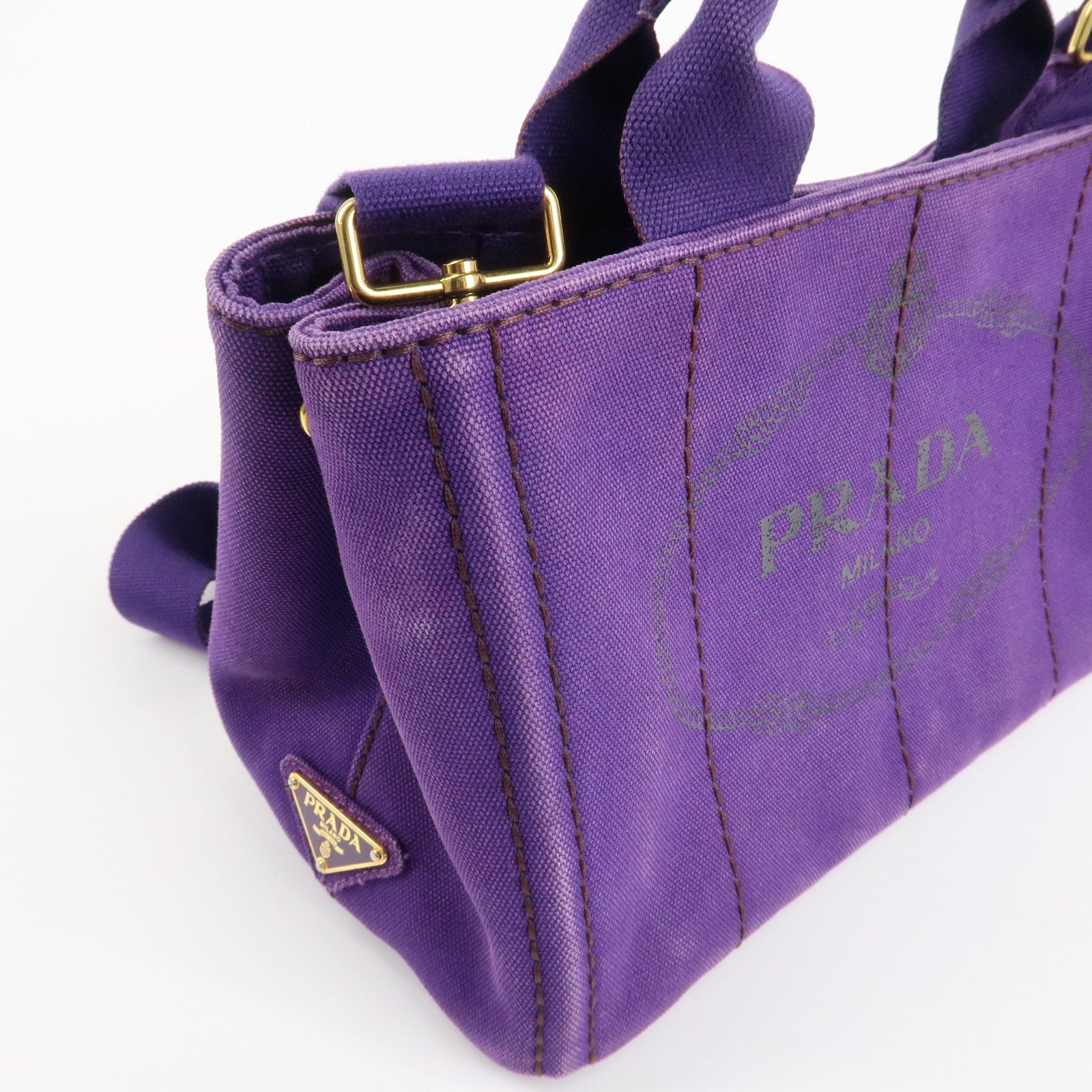 PRADA Logo Canapa Mini Canvas 2Way Tote Shoulder Bag Purple BN2439 Used