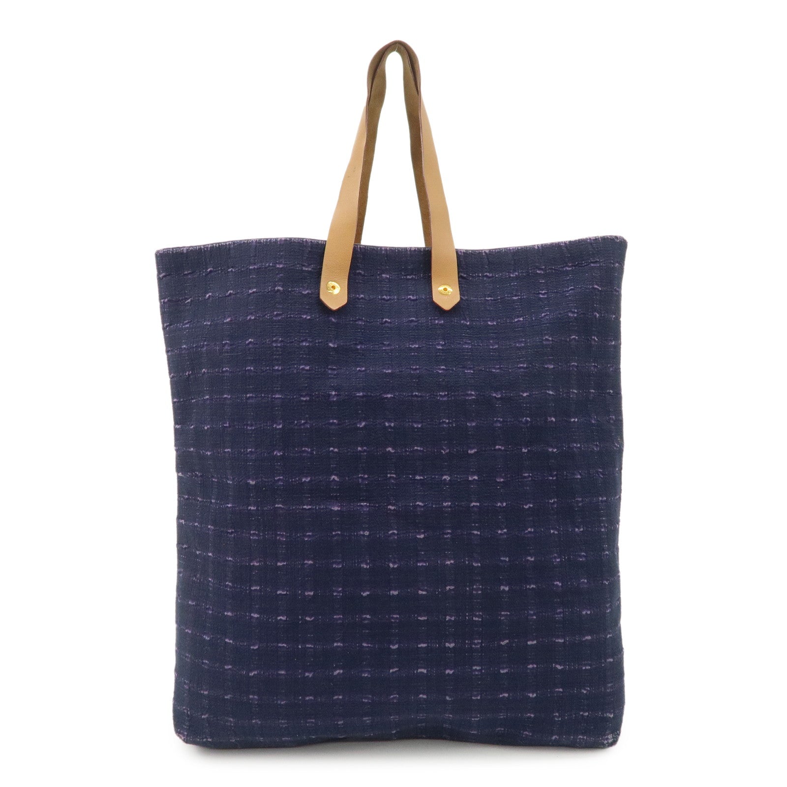 HERMES Leather Canvas Amedabad GM Tote Bag Hand Bag Navy Purple Used