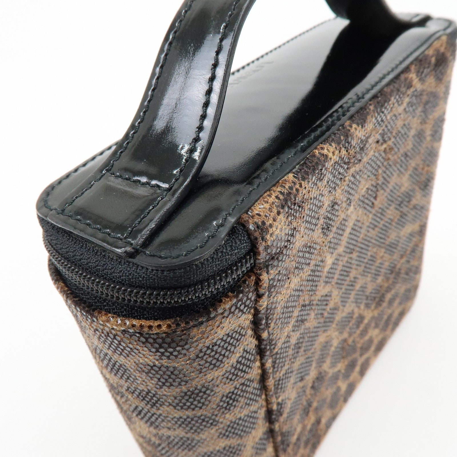 LOEWE PVC Leather Leopard Print Hand Bag Vanity Bag Brown Bag