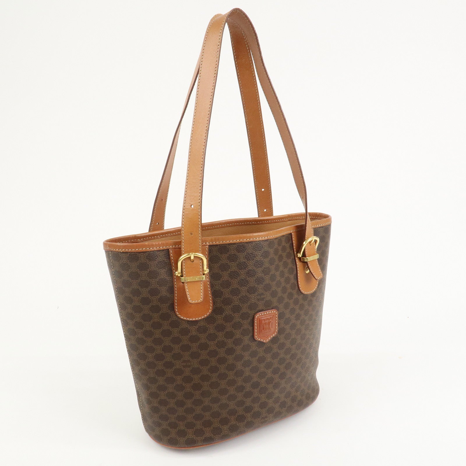 CELINE Macadam PVC Leather Tote Bag Shoulder Bag Hand Bag Brown