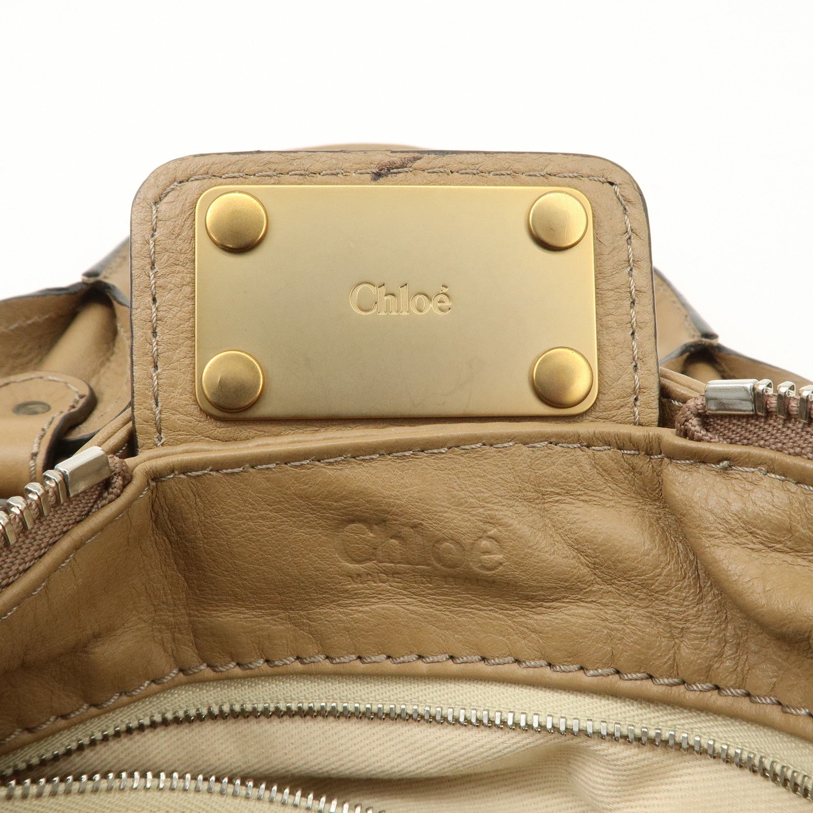 Chloe Paddington Leather Hand Bag Shoulder Bag Medium Beige Used