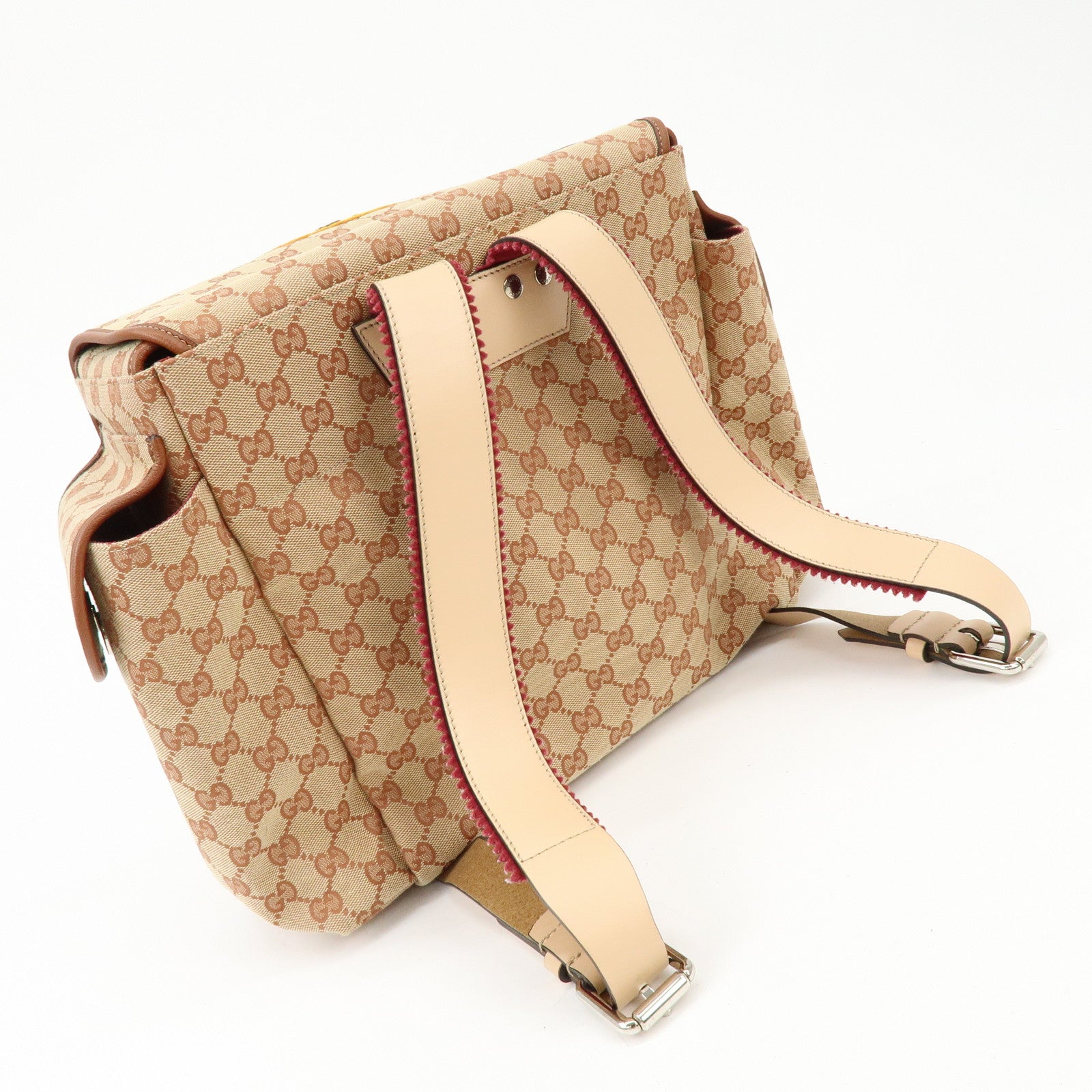 GUCCI GG Canvas Leather Sciroppo Patch Backpack Beige Brown 580811