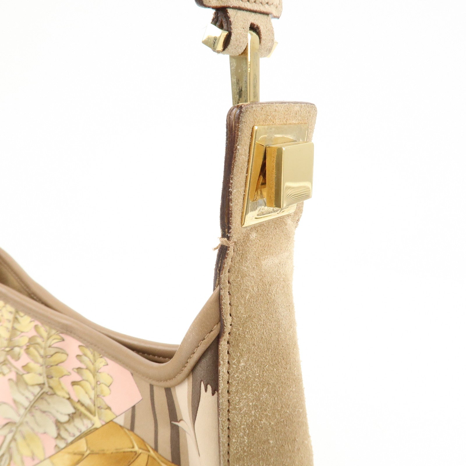 Ferragamo Nylon Leather Shoulder Bag Brown Pink Gold