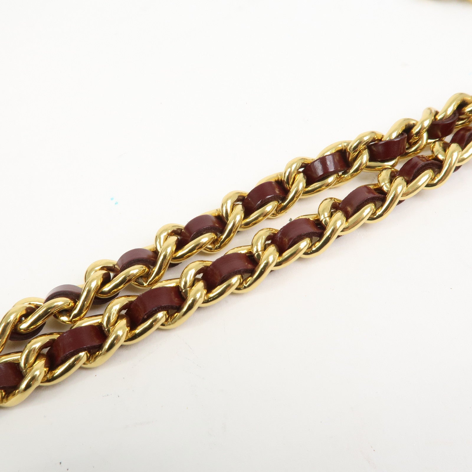 PRADA Leather Fur Chain Shoulder Bag Crossbody Bag Brown BP0368