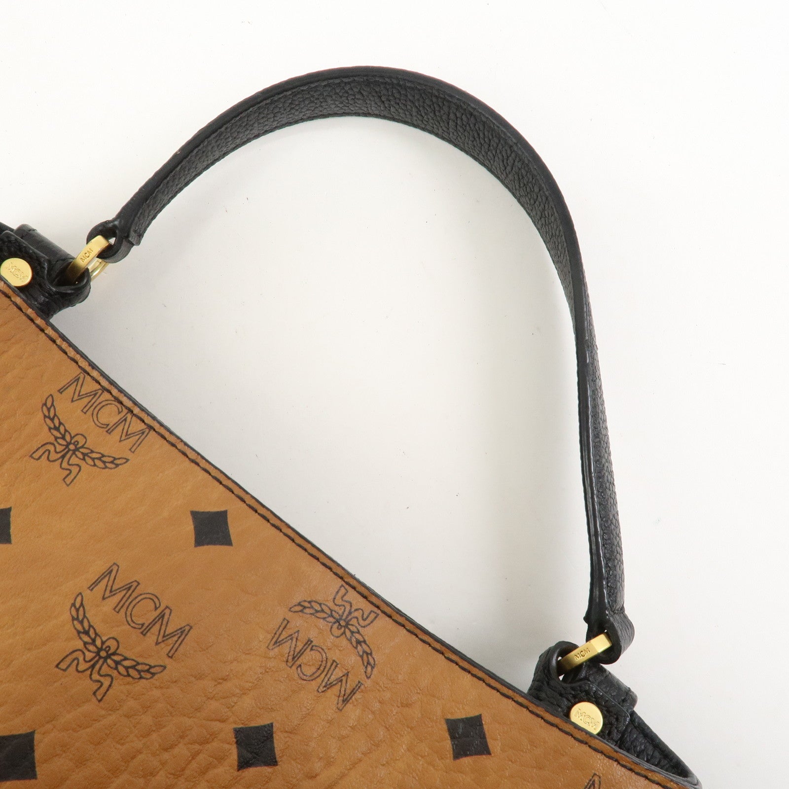 MCM Leather 2Way Bag Hand Bag Shoulder Bag Camel Black