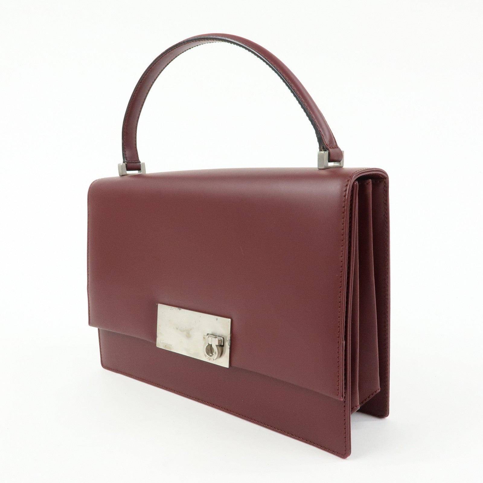 Ferragamo Gancini Leather 2Way Bag Hand Bag Shoulder Bag Bordeaux