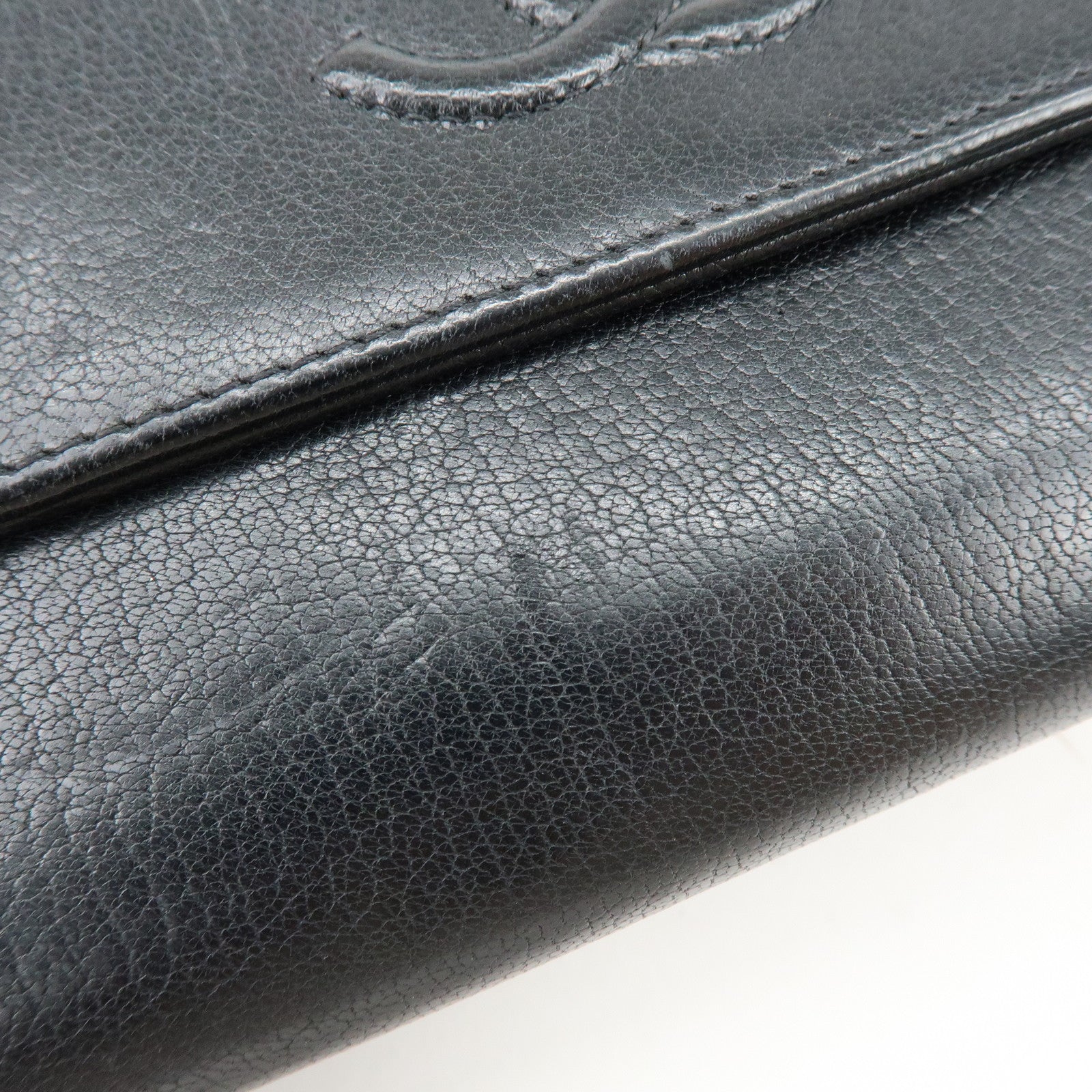 CHANEL COCO Mark Leather Flap Bi-Fold Long Wallet Black