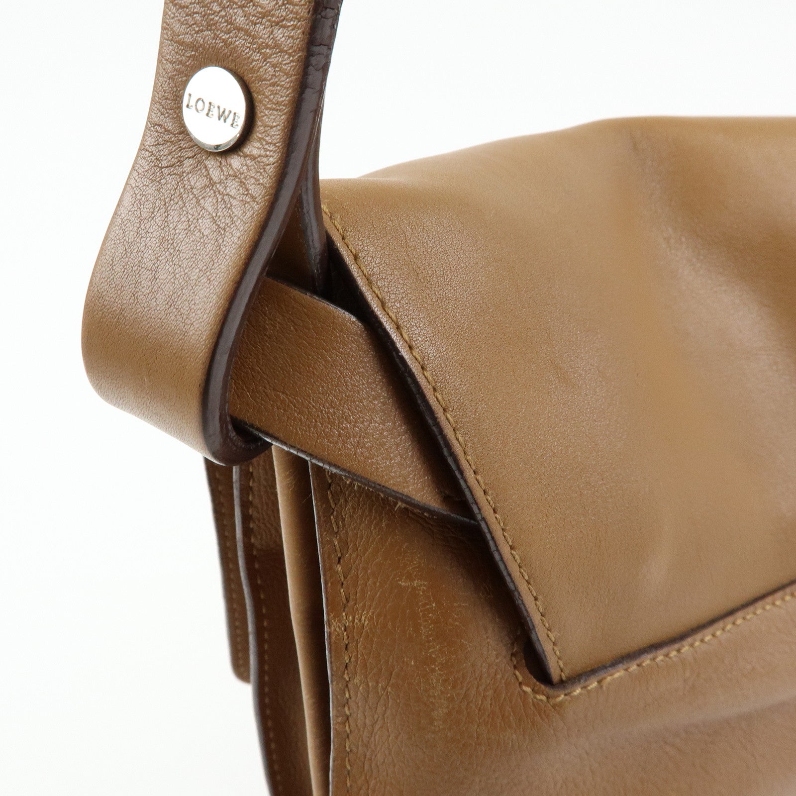 LOEWE Logo Leather Flap Shoulder Bag Pouch Brown