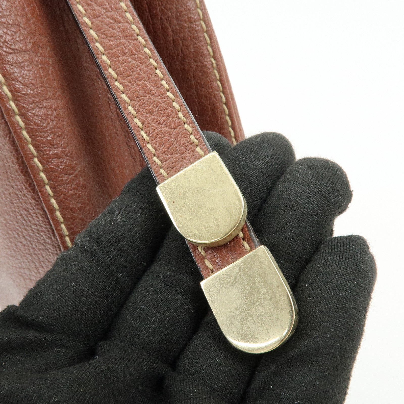 BVLGARI Leather Shoulder Bag Hand Bag Brown