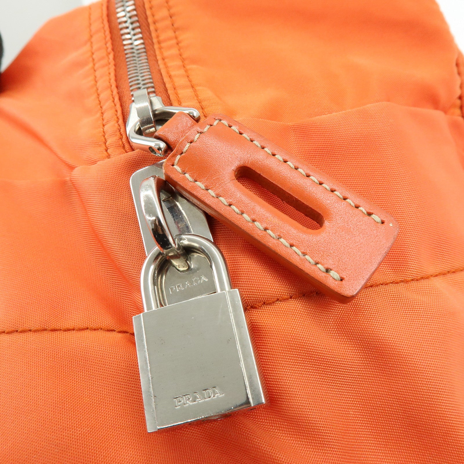 PRADA Triangle Logo Nylon Boston Bag Hand Bag Orange