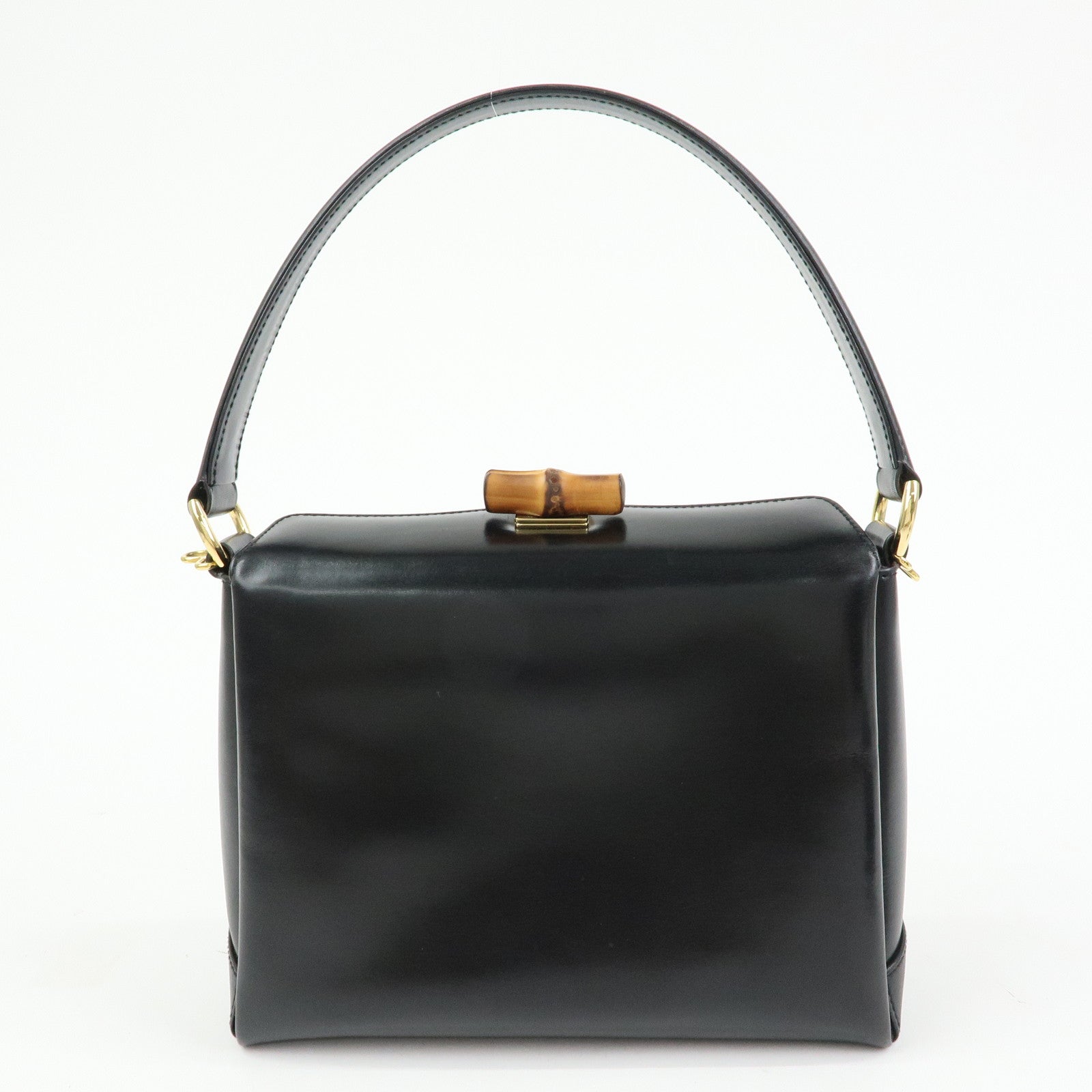 GUCCI Bamboo Leather Hand Bag Shoulder Bag Black 000・33・0175