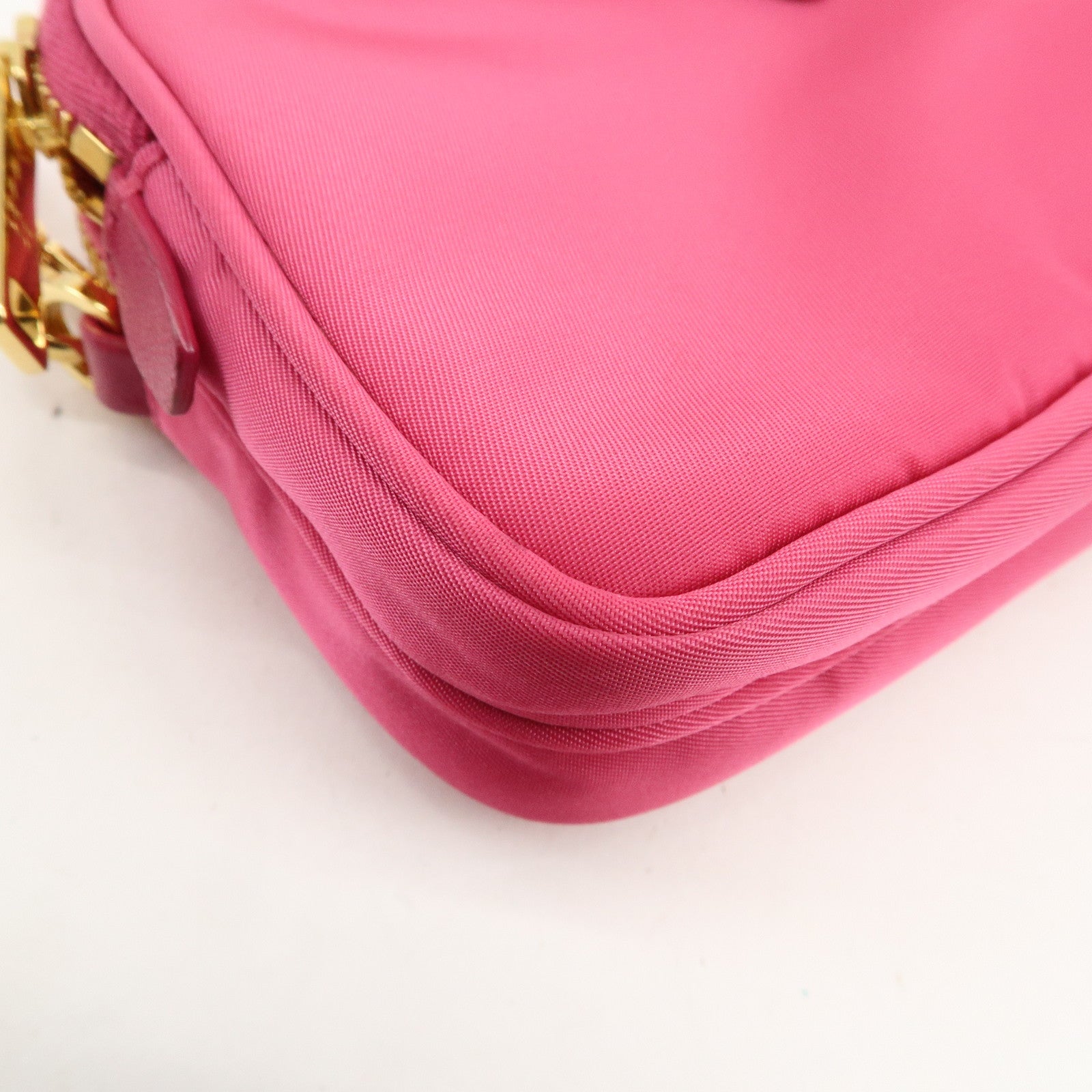 PRADA Triangle Logo Nylon Saffiano Leather Shoulder Bag Pink