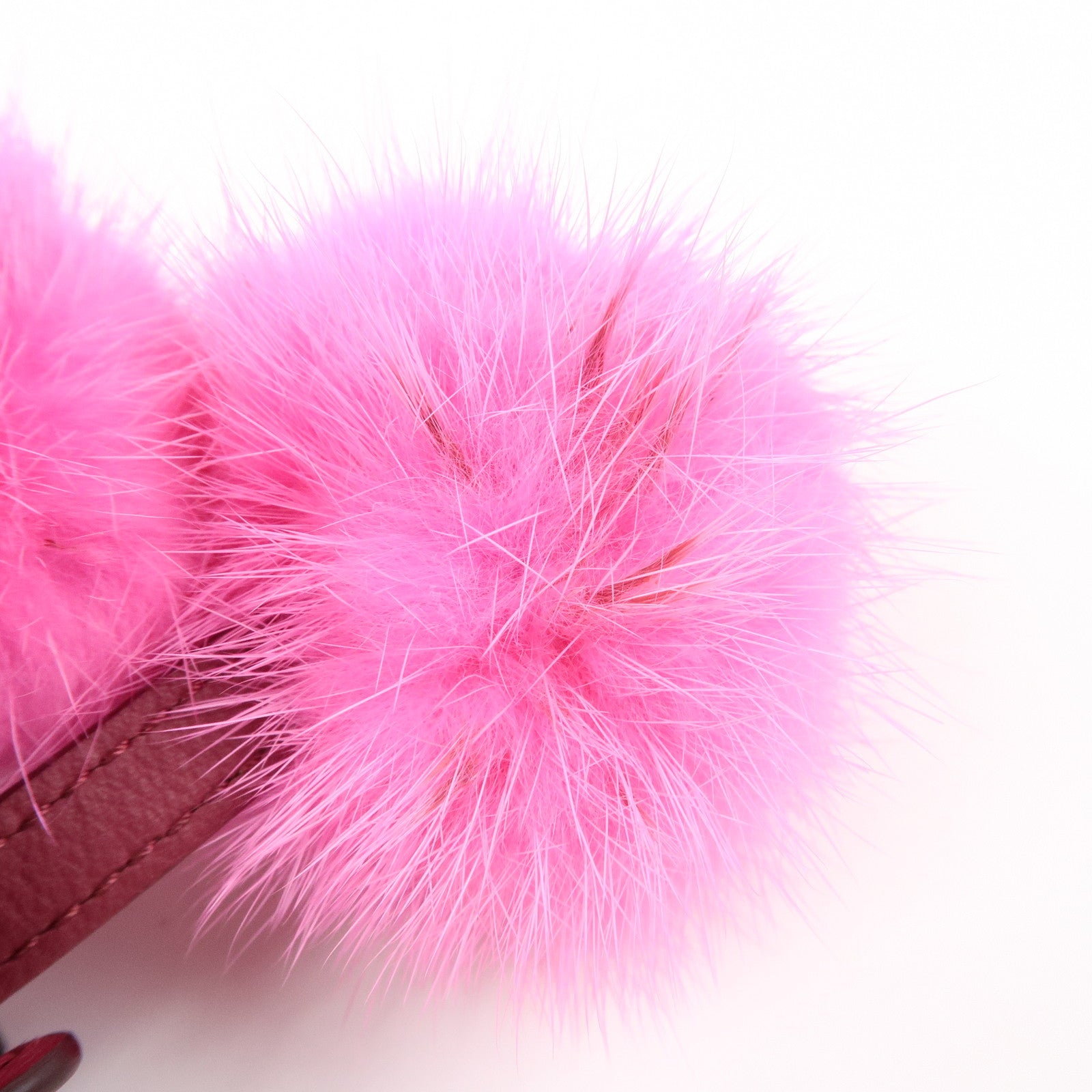 FENDI Logo Leather Fur Bag Charm Key Holder Pink 7AR642