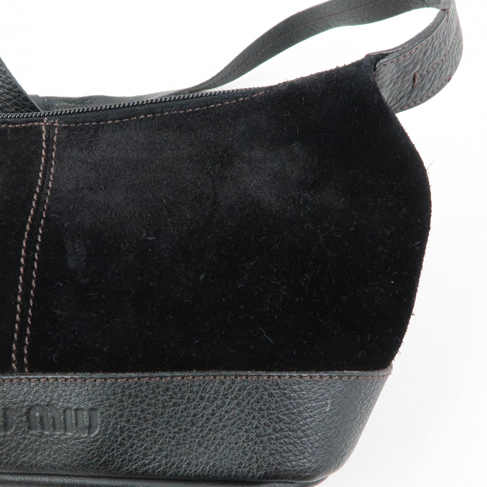 MIU MIU Suede Leather Shoulder Bag Crossbody Bag Black