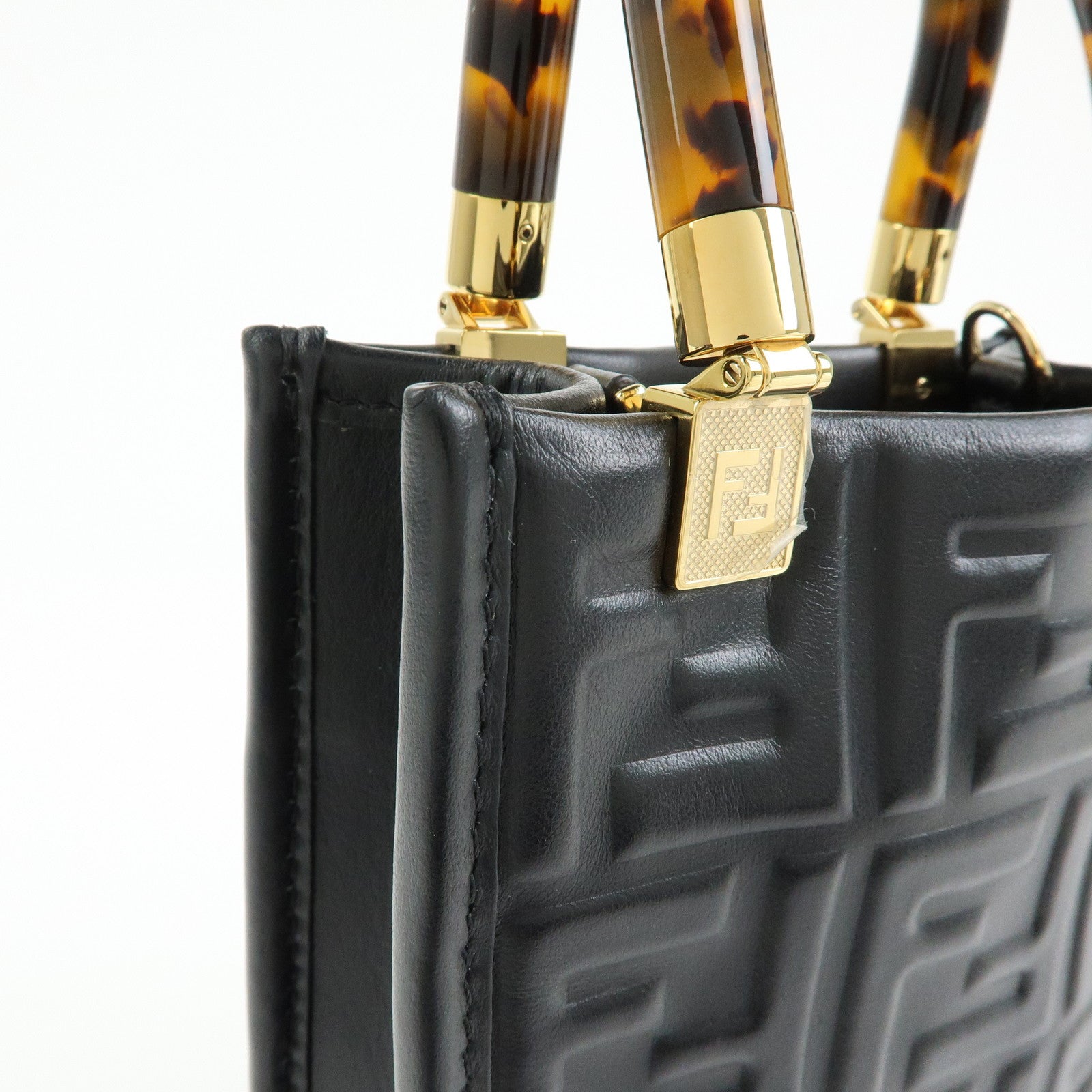 FENDI FF Sunshine Shopper Small 2Way Bag Shoulder Bag Black 8BS051