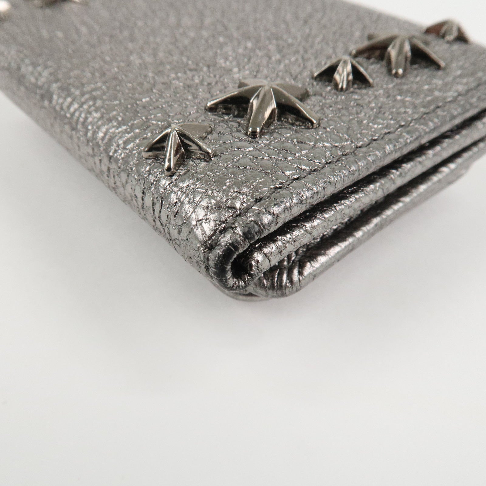 JIMMY CHOO 202 NEMO Studs Leather Compact Wallet Silver Used