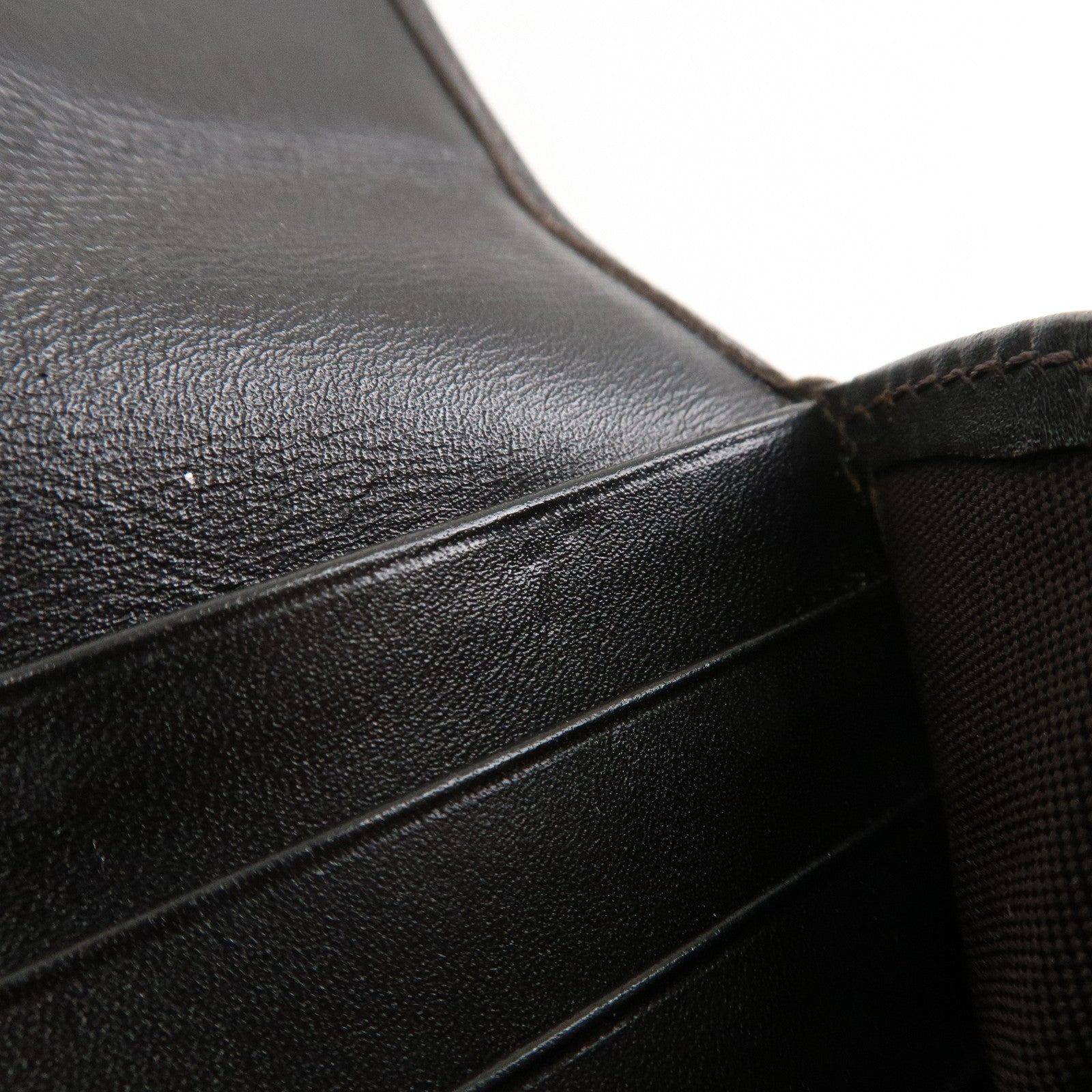 FENDI Zucchino Canvas Leather Bi-Fold Long Wallet Dark Brown 8M0021 Used