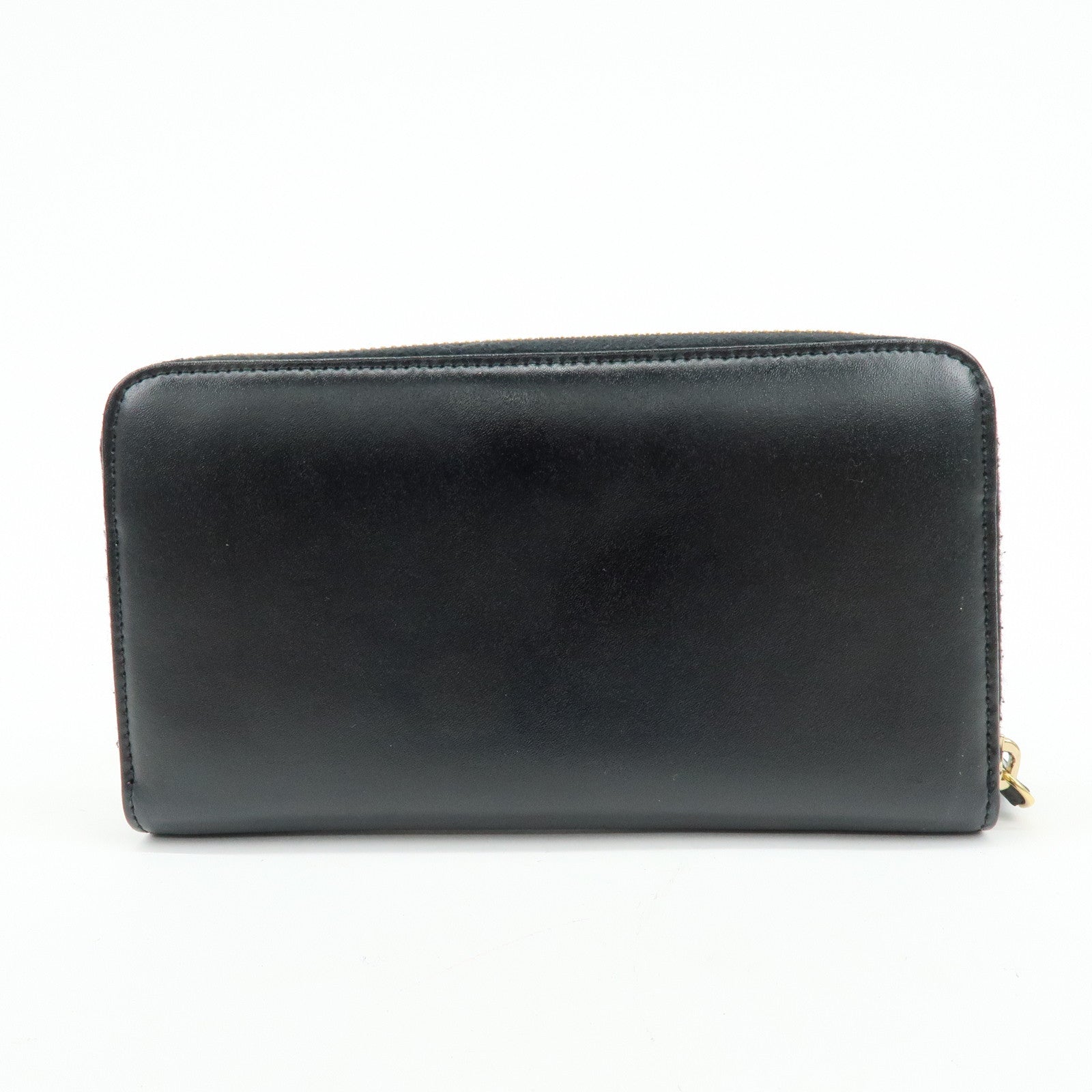 FENDI Leather Round Zippy Long Wallet Black 8M0299