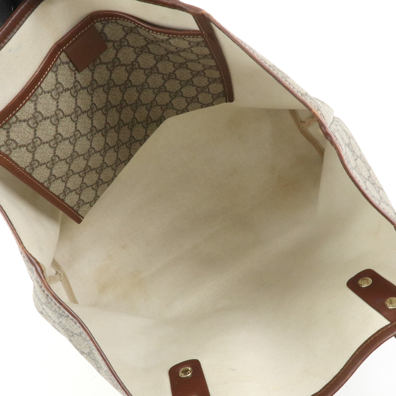 GUCCI GG Supreme Sherry Leather Tote Bag Beige Brown 211134