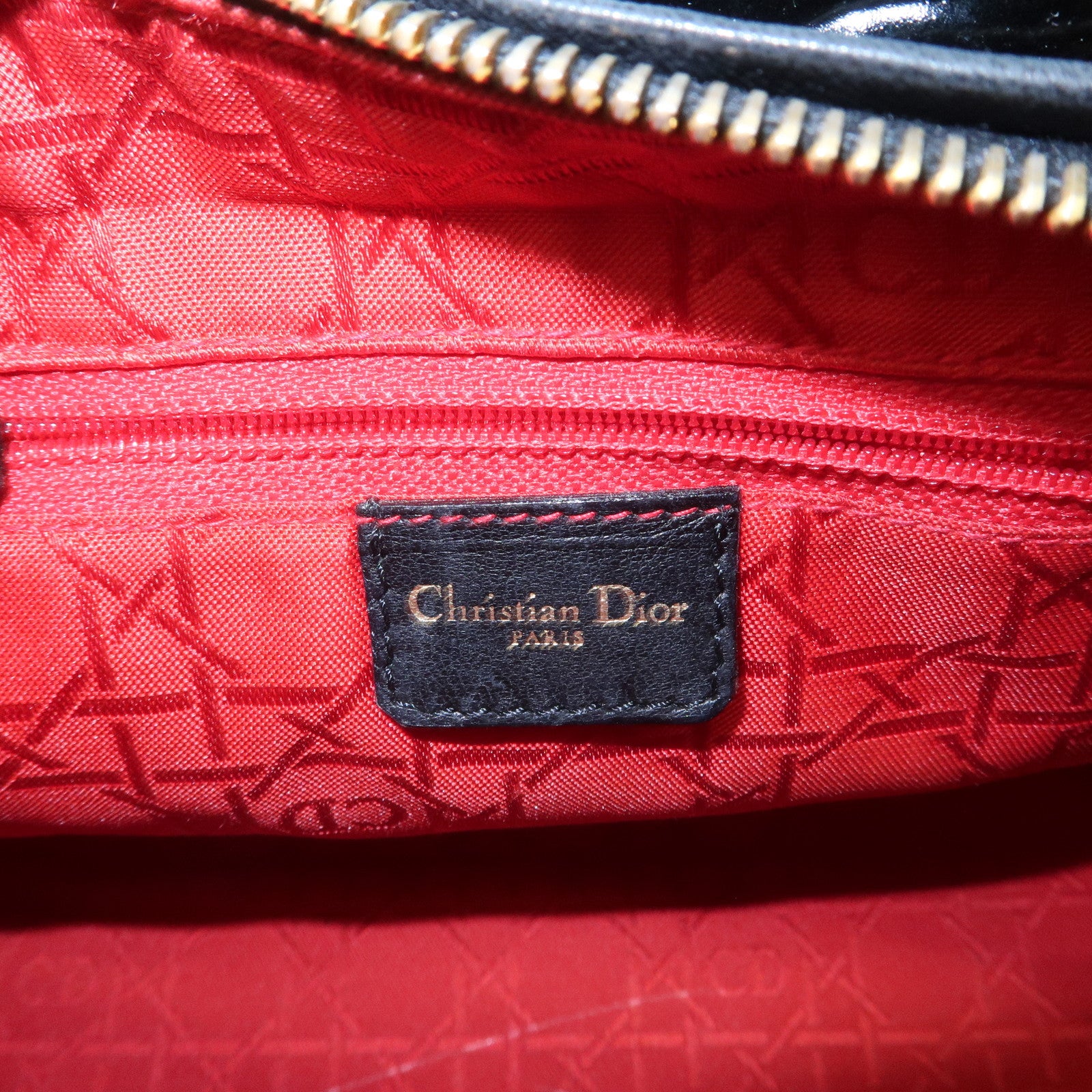 Christian Dior Lady Dior Cannage Patent Leather 2Way Hand Bag Black