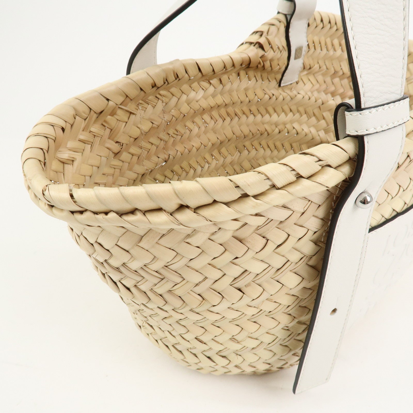 LOEWE Anagram Raffia Leather Small Basket Bag Hand Bag Natural