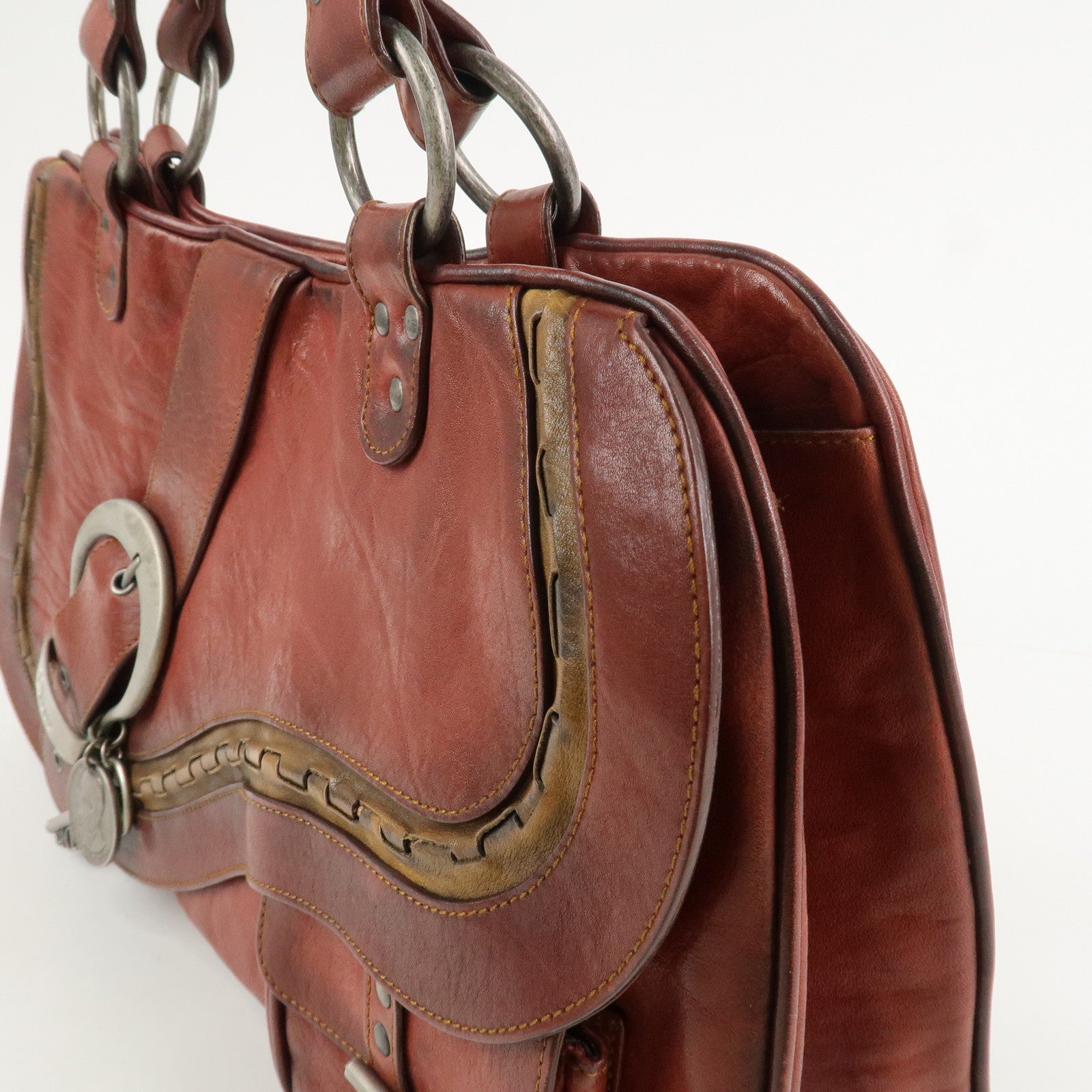 Christian Dior Gaucho Leather Saddle Bag Shoulder Bag Red Brown Used