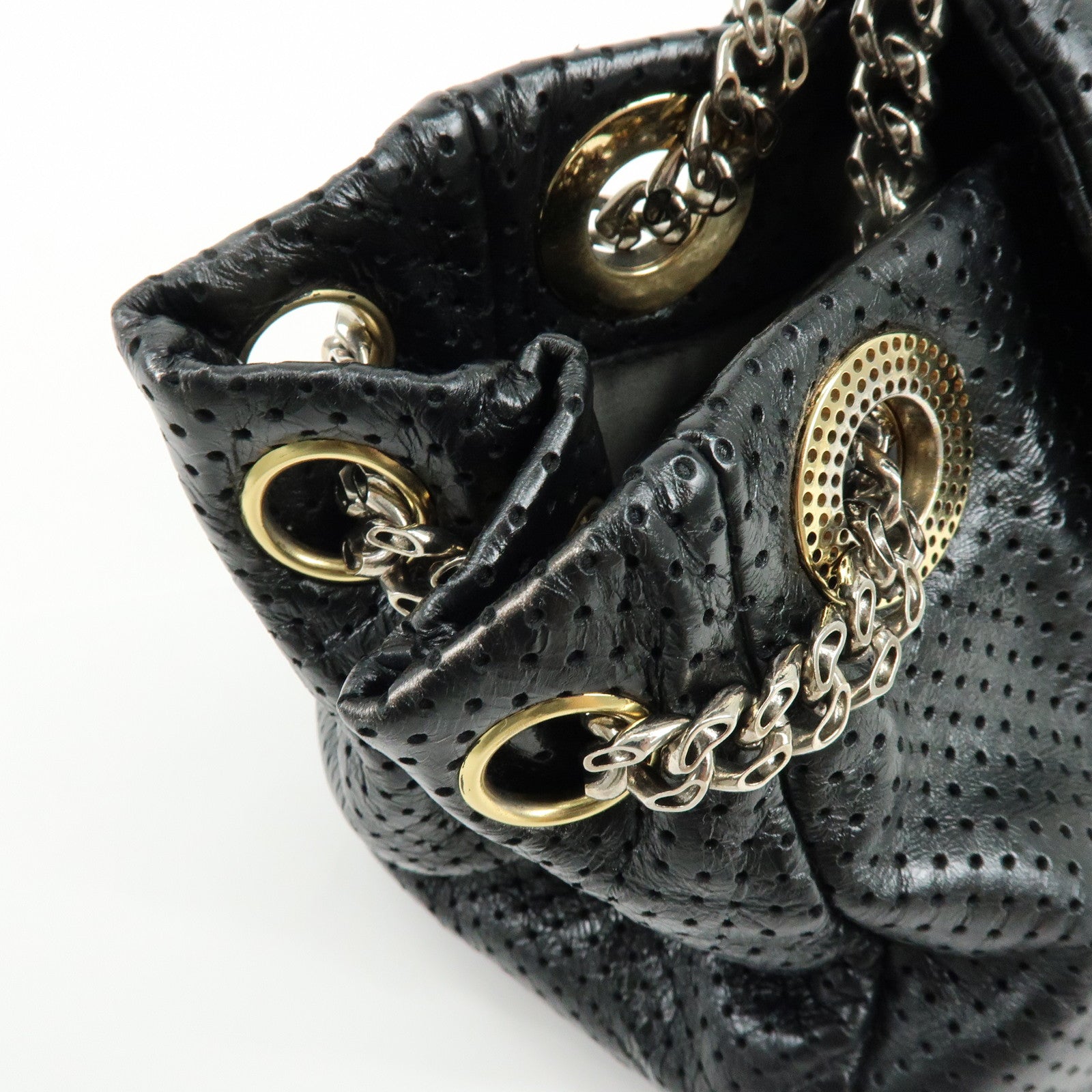 CHANEL 2.55 Punching Calf Leather Chain Shoulder Bag Black