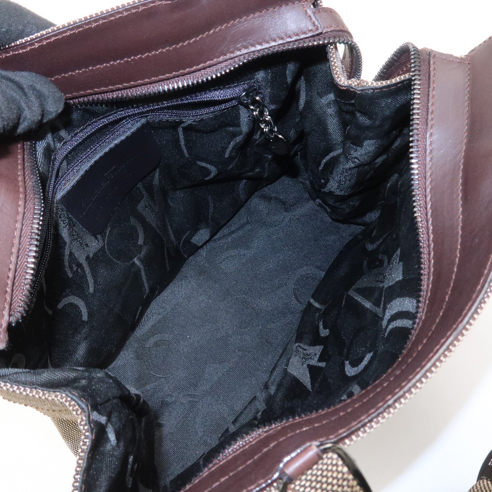 Ferragamo Canvas 2Way Bag Hand Bag Shoulder Bag Brown