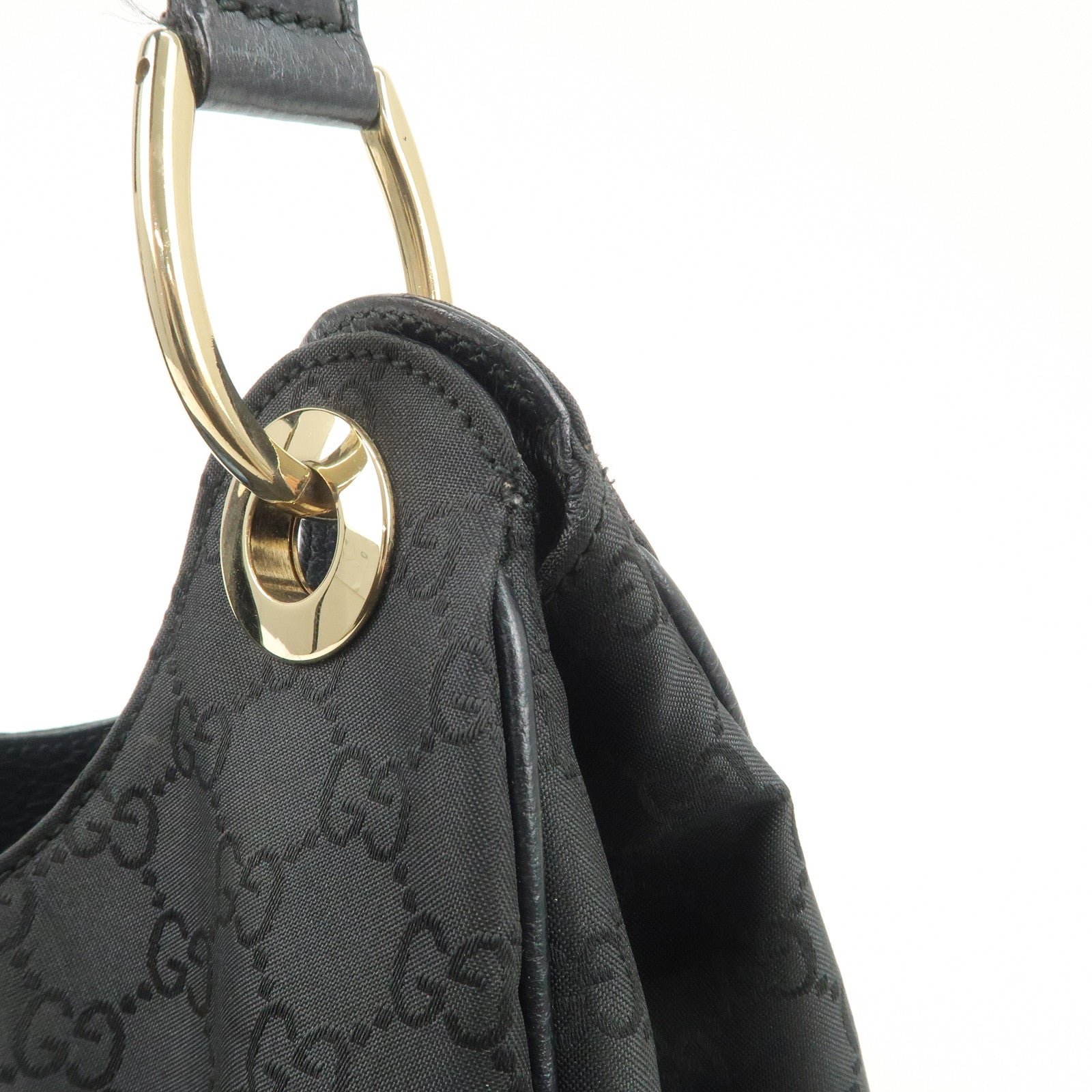 GUCCI GG Nylon Leather Shoulder Bag Hand Bag Black 257268