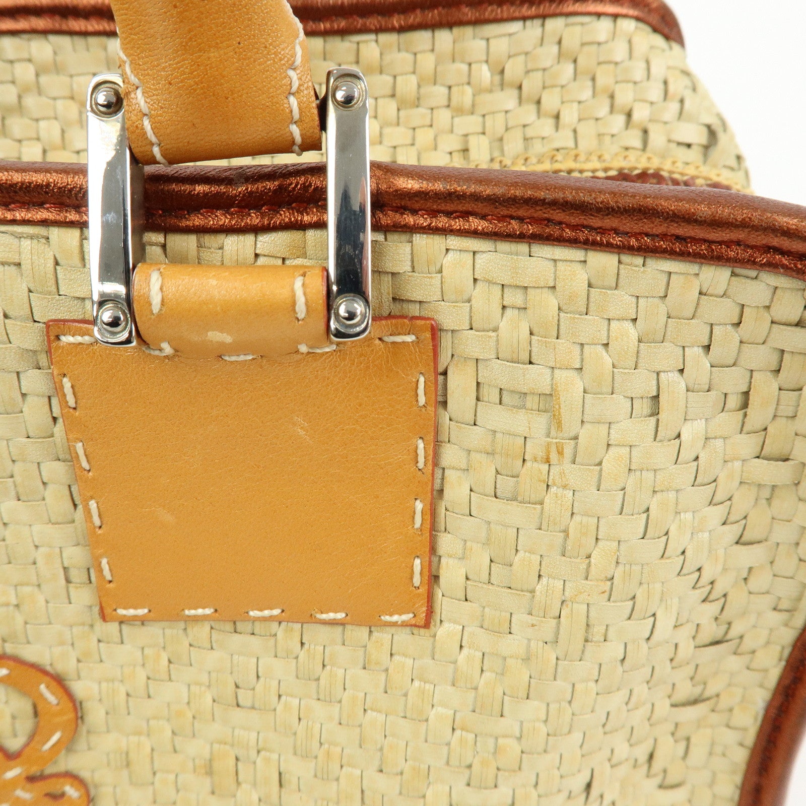 LOEWE Anagram Amazona 28 Raffia Leather Hand Bag Beige Camel