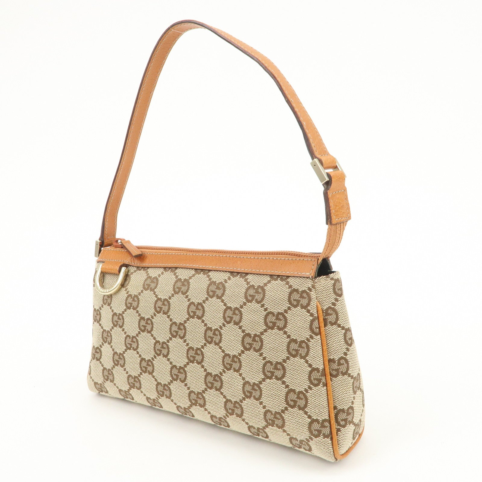 GUCCI Abbey GG Canvas Leather Hand Bag Pouch Beige Brown 145750