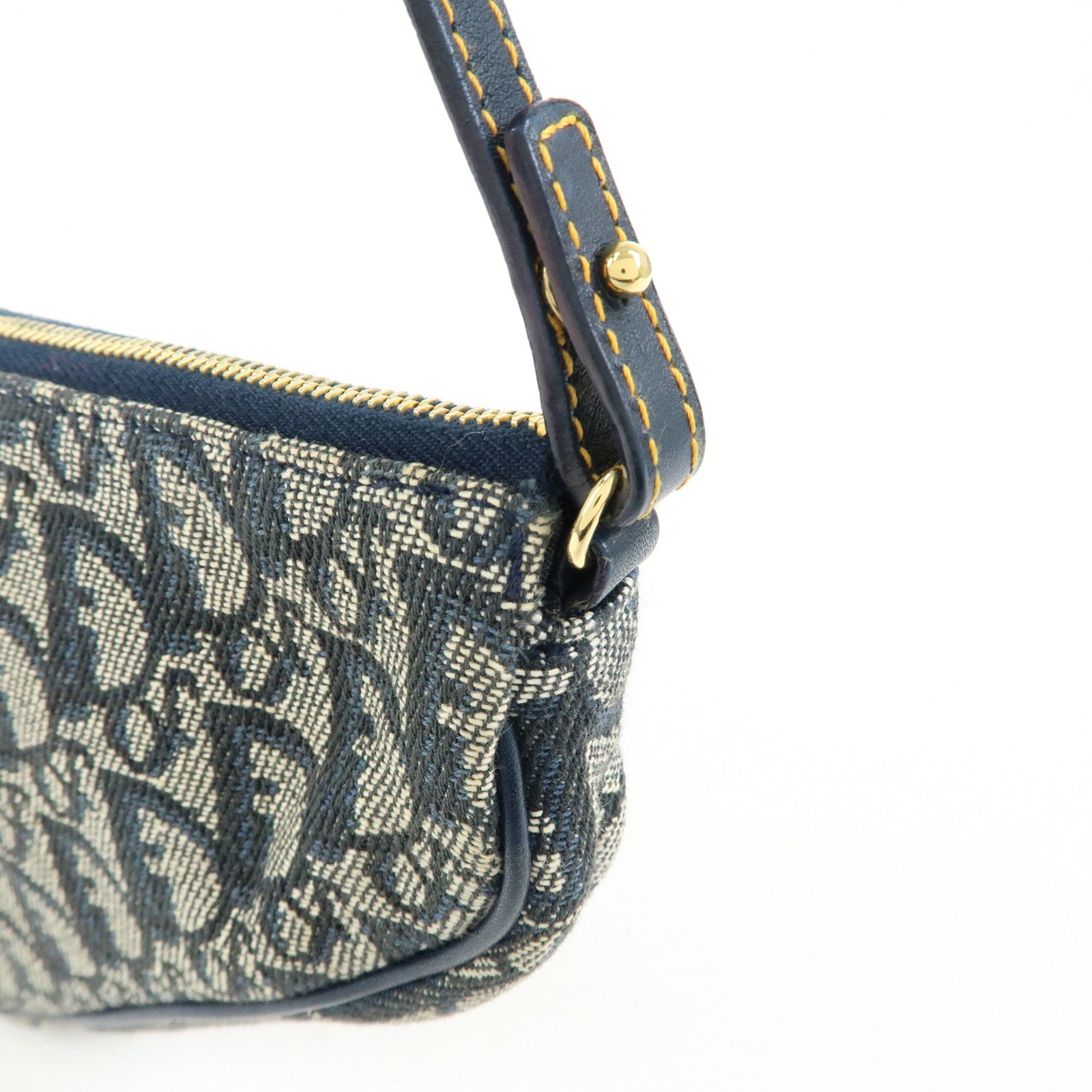 Christian Dior Saddle Oblique Canvas Leather Hand Bag Navy White