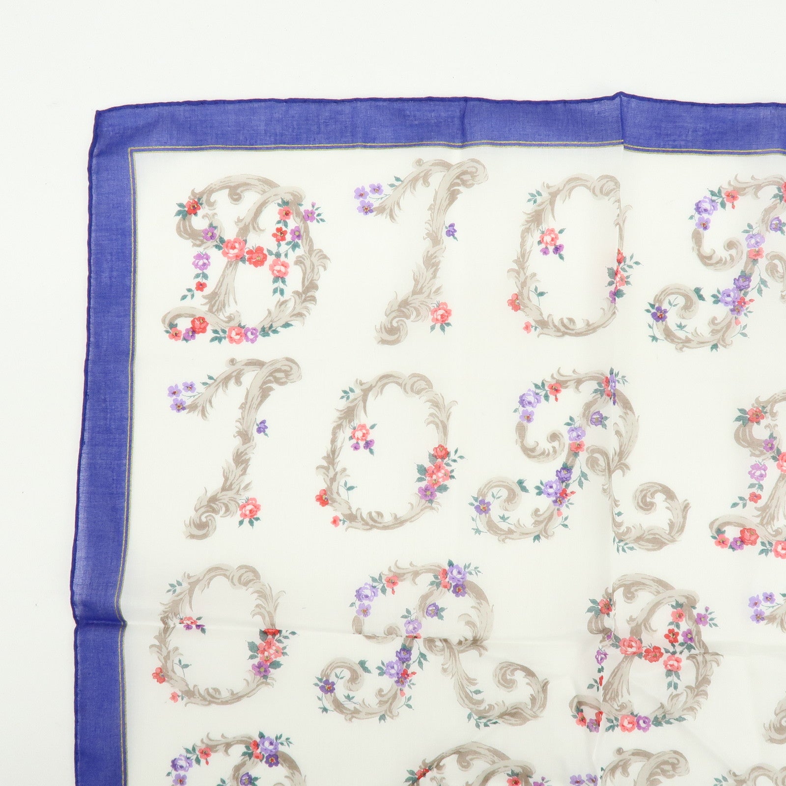 Christian Dior Set of 3 Cotton Handkerchief Flower White Purple