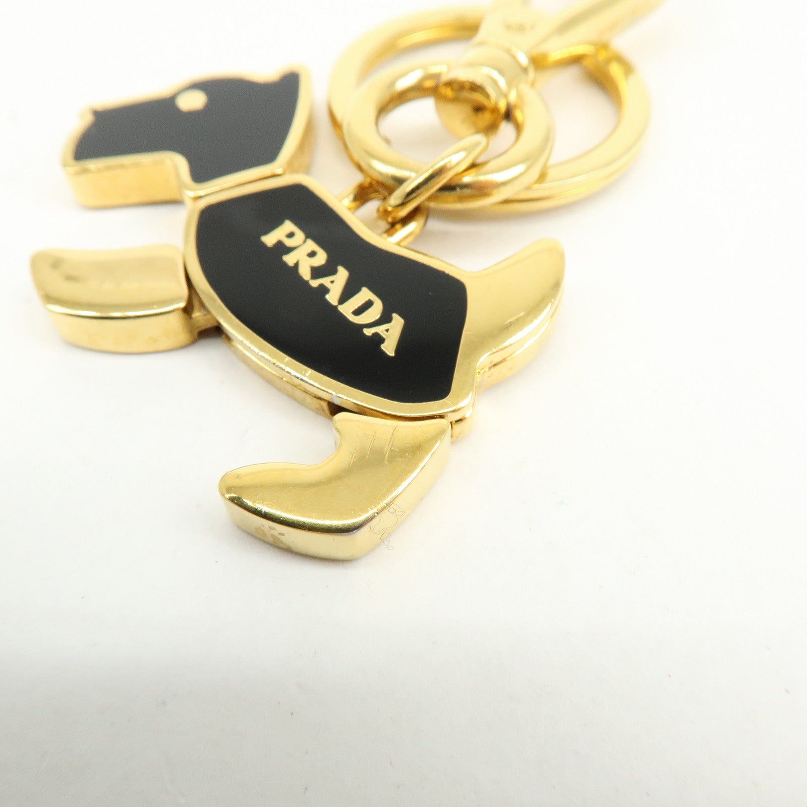 PRADA Dog Motif Metal Bag Charm Key Holder Black