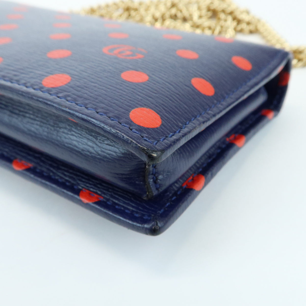 GUCCI Horsebit 1955 Calf Leather Chain Long Wallet Navy Red 621892
