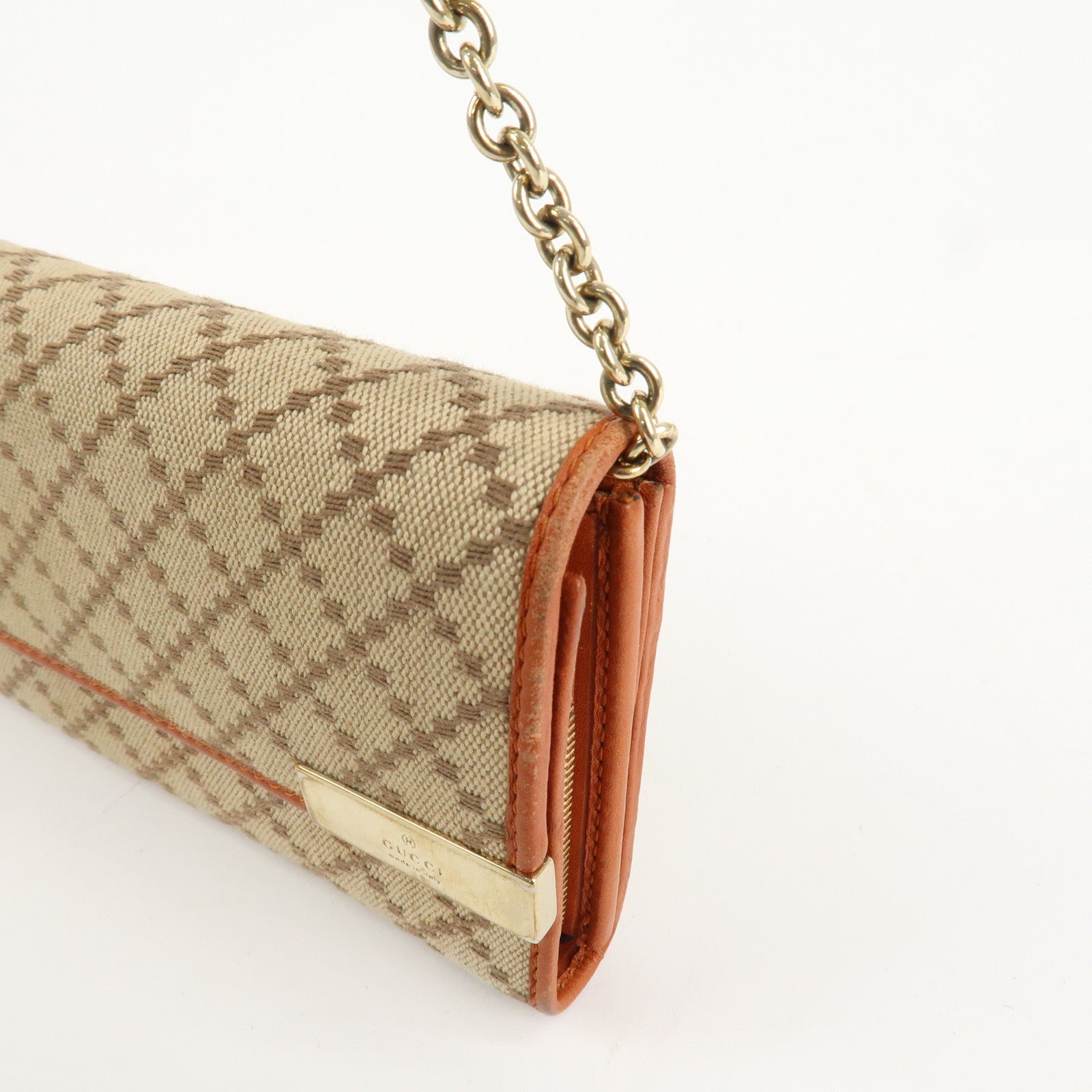 GUCCI Diamante Canvas Chain Strap Long Wallet Hand Bag Beige 269541 Used
