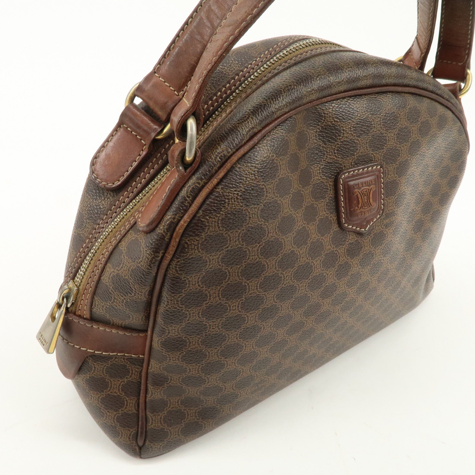 CELINE Macadam PVC Leather Hand Bag Brown Gold HDW