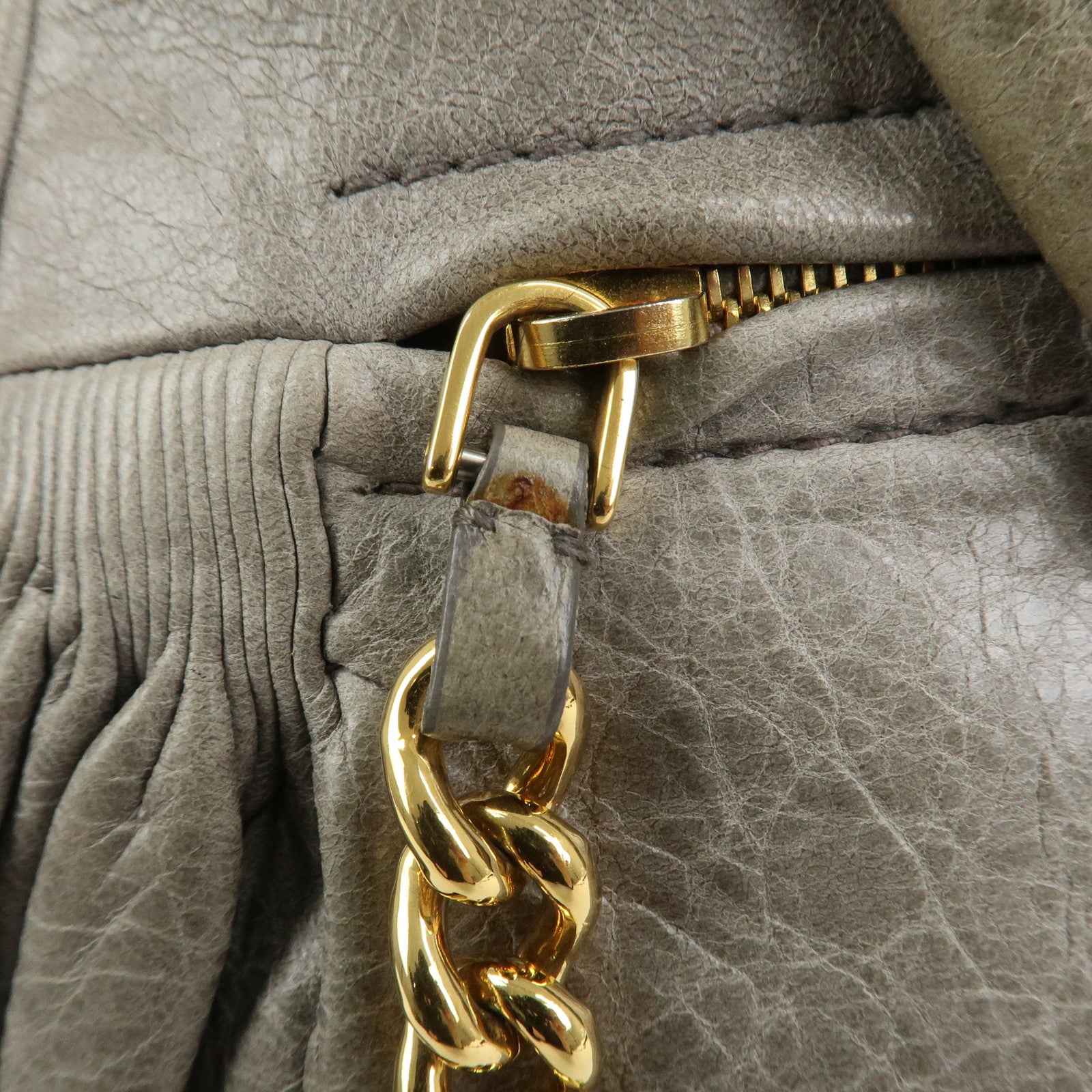 MIU MIU Logo Leather Hand Bag Shoulder Bag Gray