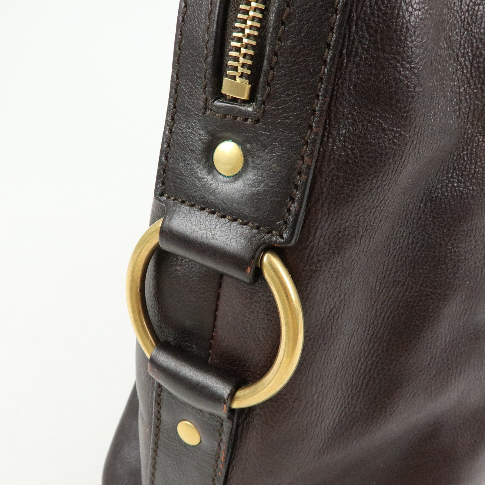 SAINT LAURENT PARIS Muse Leather Hand Bag Shoulder Bag Dark Brown