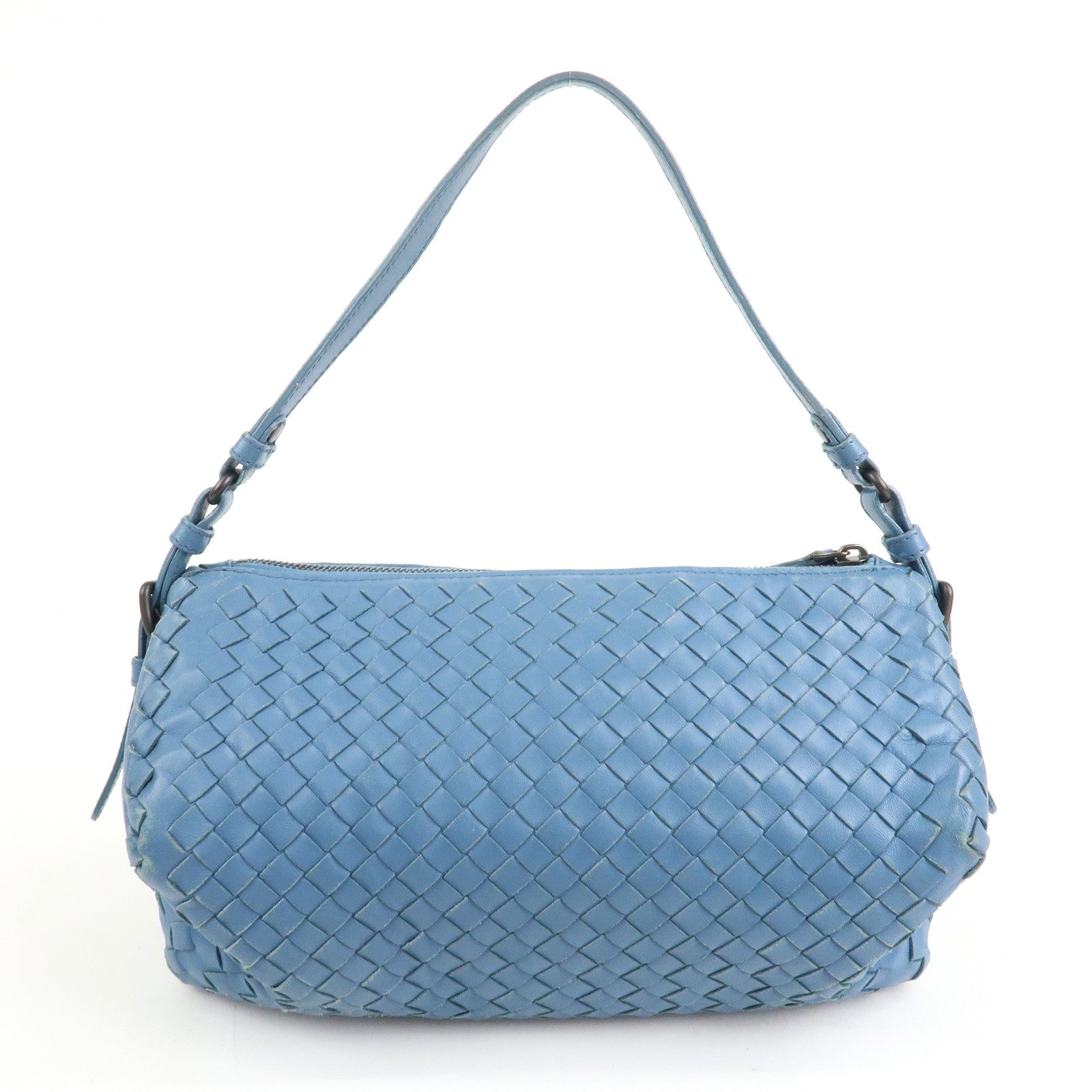 BOTTEGA VENETA Intrecciato Leather Shoulder Bag Light Blue Used