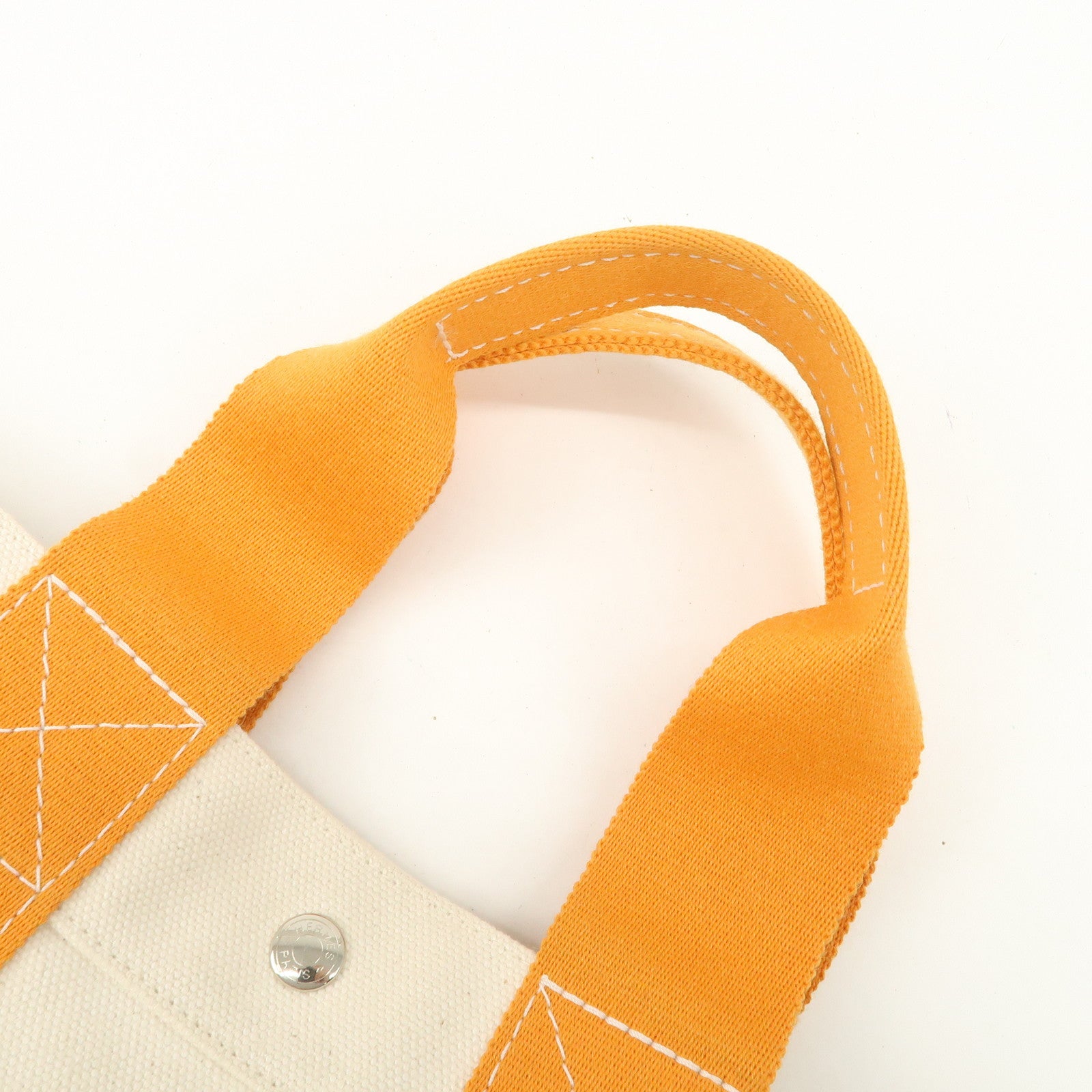 HERMES Bora Bora PM Canvas Tote Bag Hand Bag Ivory Orange Used