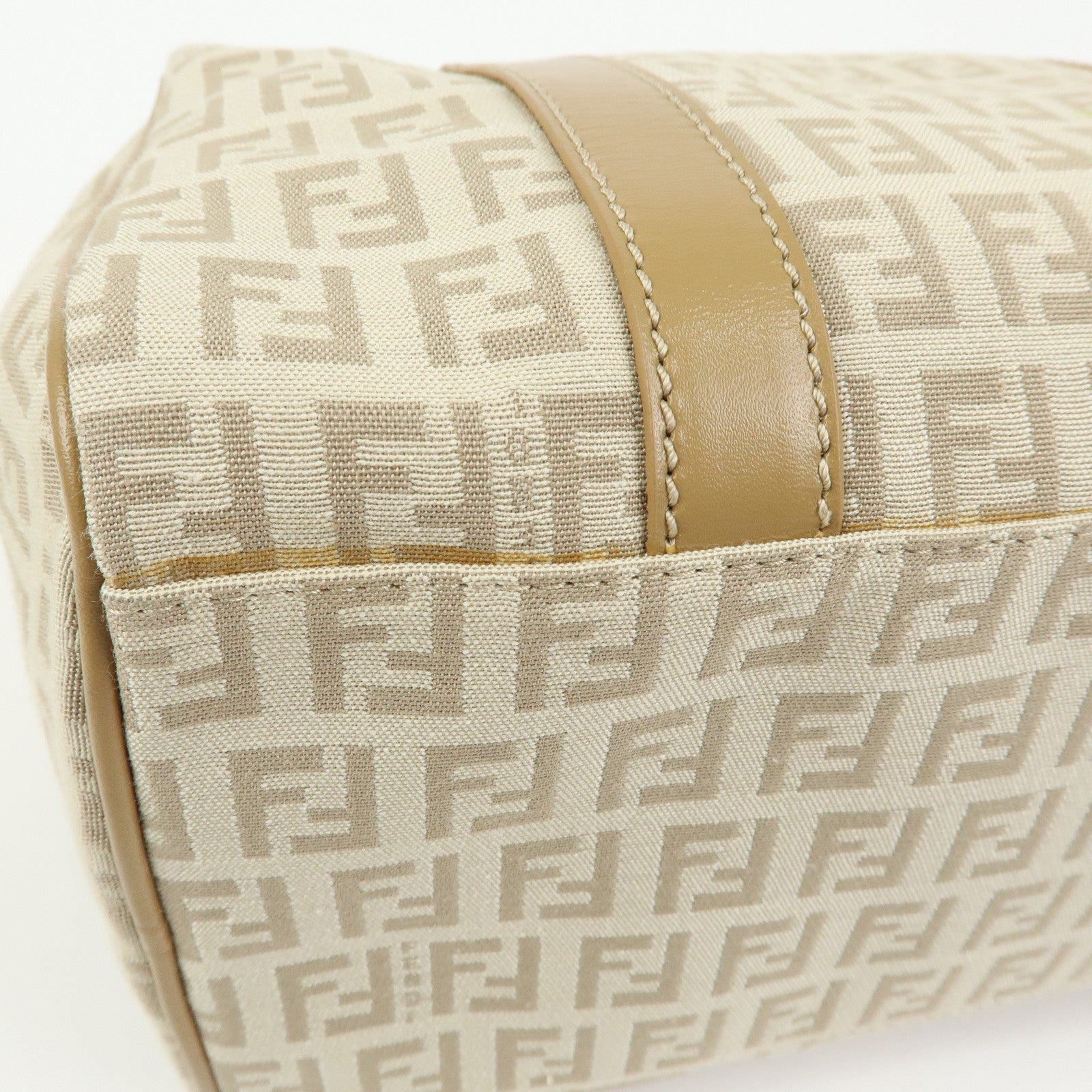 FENDI Zucchino Canvas Leather Boston Bag Hand Bag Beige 8BL068